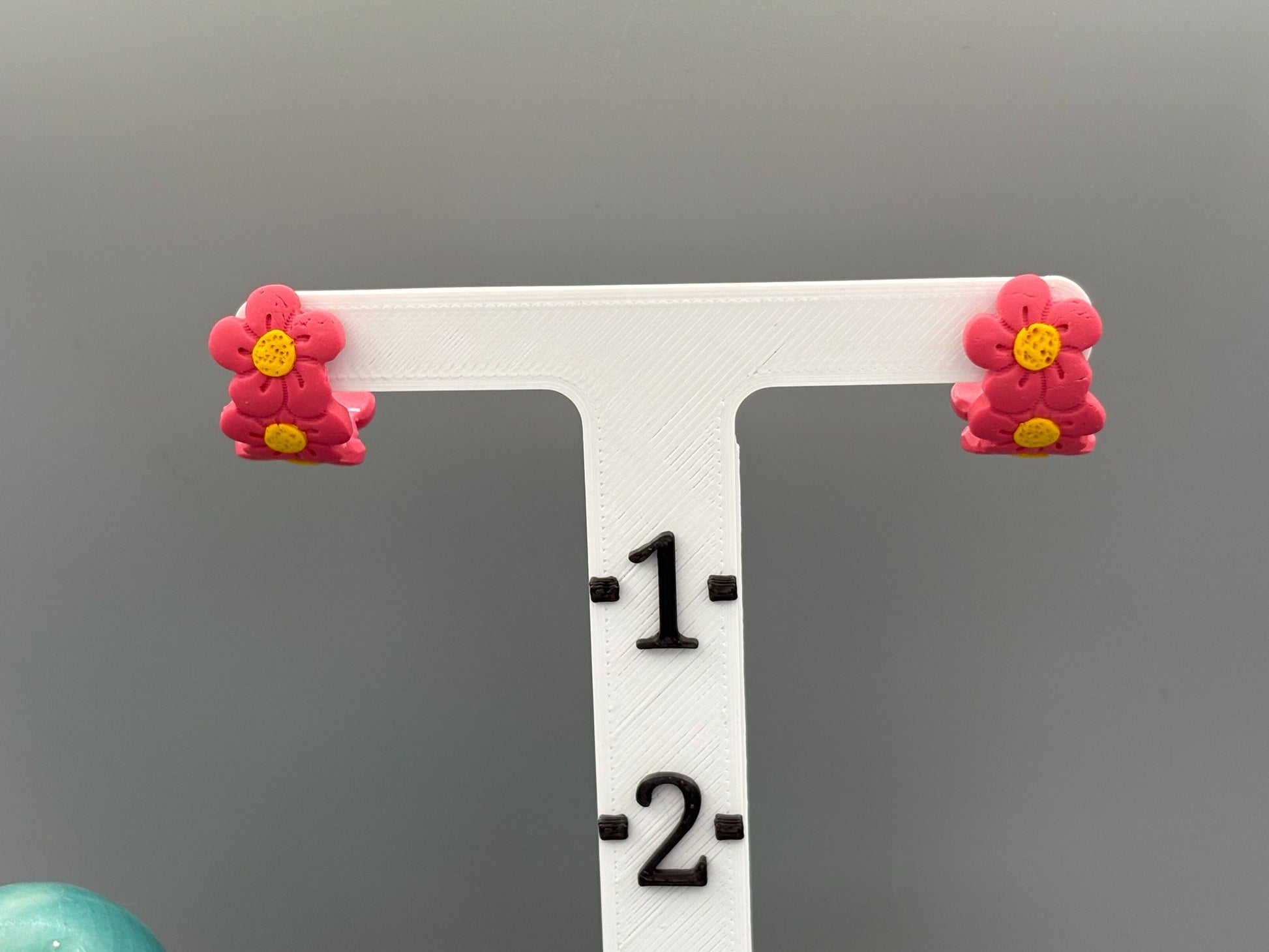 Pink Flower Huggie Earrings - handcrafted polymer clay earrings by Lakeside Clay
