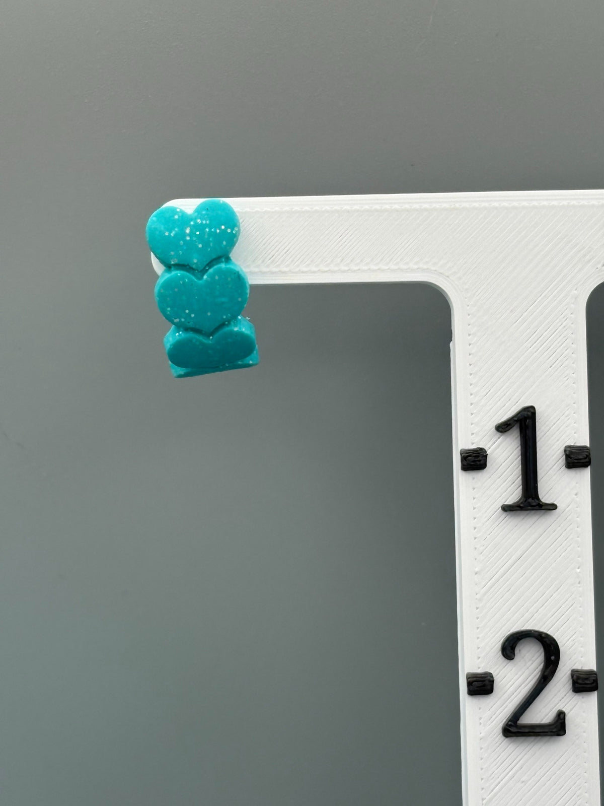 Sparkly Teal Heart Huggie Earrings - handcrafted polymer clay earrings by Lakeside Clay