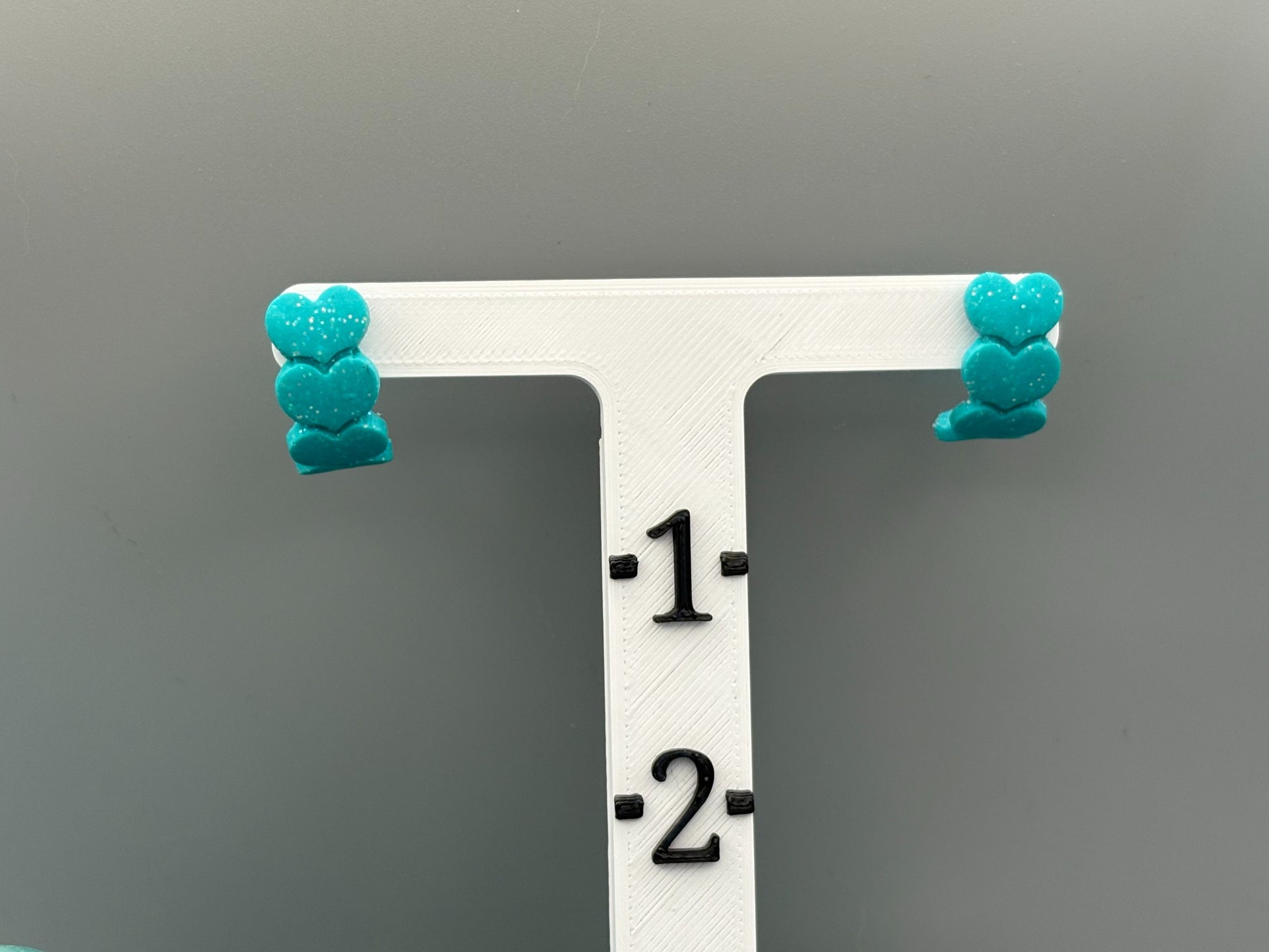Sparkly Teal Heart Huggie Earrings - handcrafted polymer clay earrings by Lakeside Clay