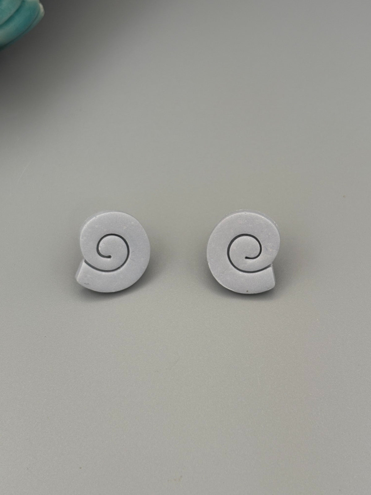 Grey Shell Stud Earrings - handcrafted polymer clay earrings by Lakeside Clay
