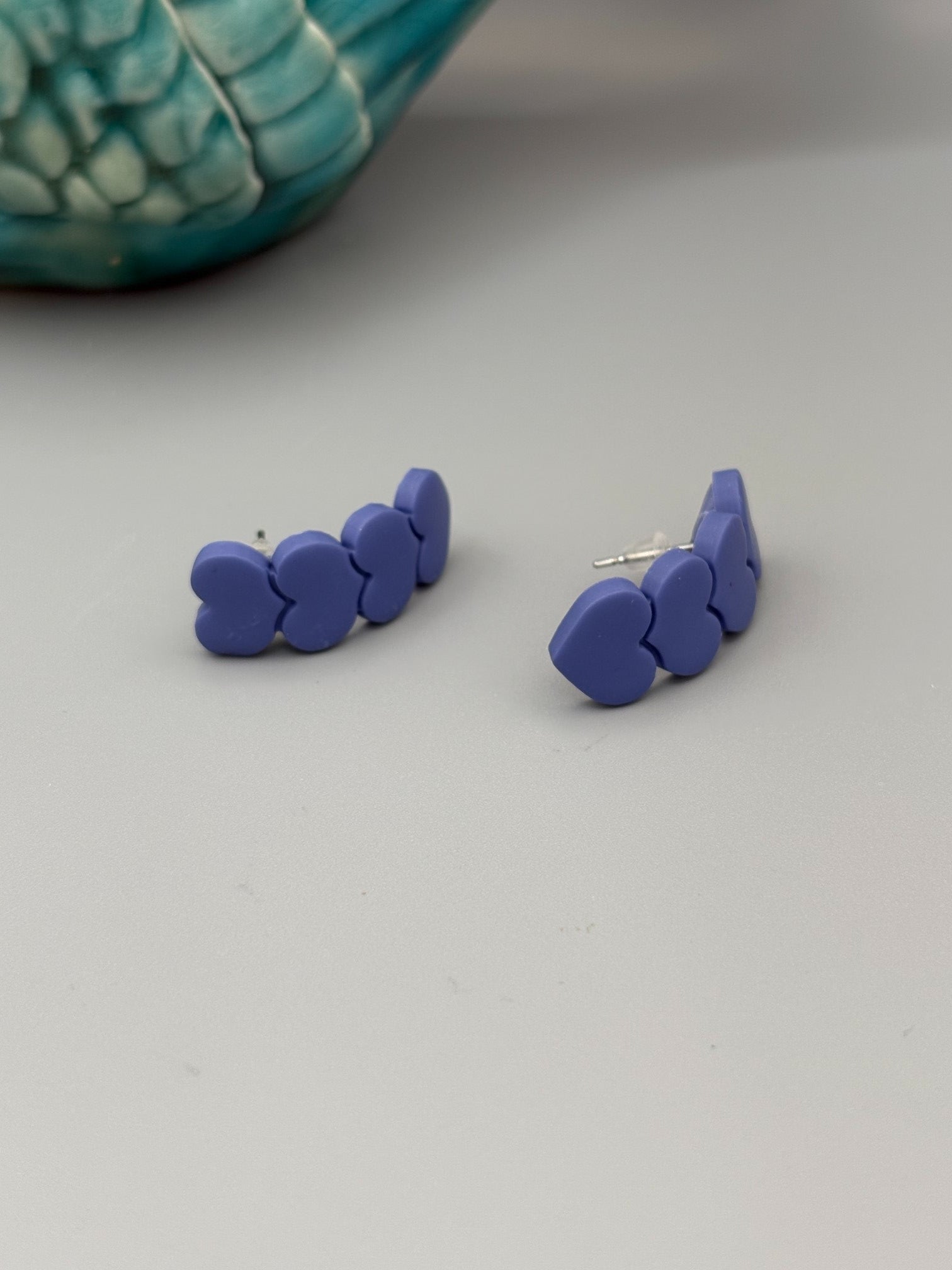 Blue Heart Huggie Earrings - handcrafted polymer clay earrings by Lakeside Clay