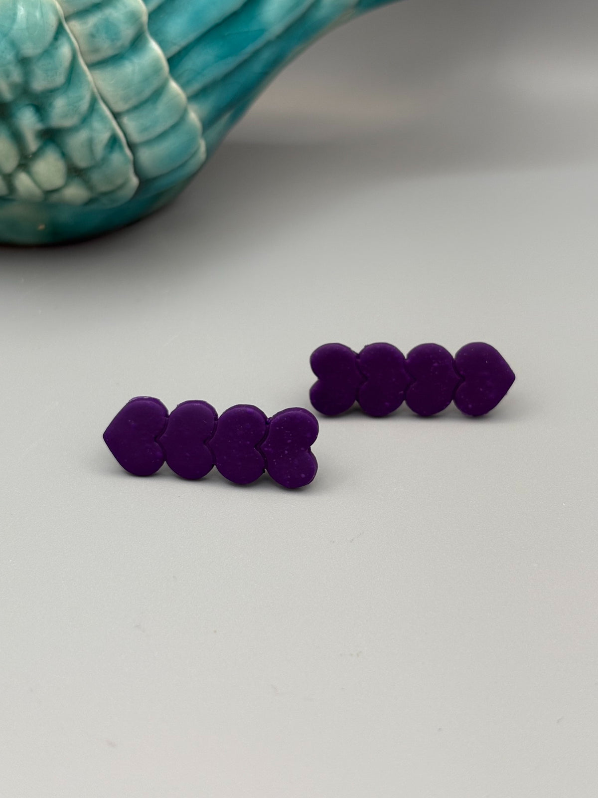 Purple Heart Stack Stud Earrings - handcrafted polymer clay earrings by Lakeside Clay