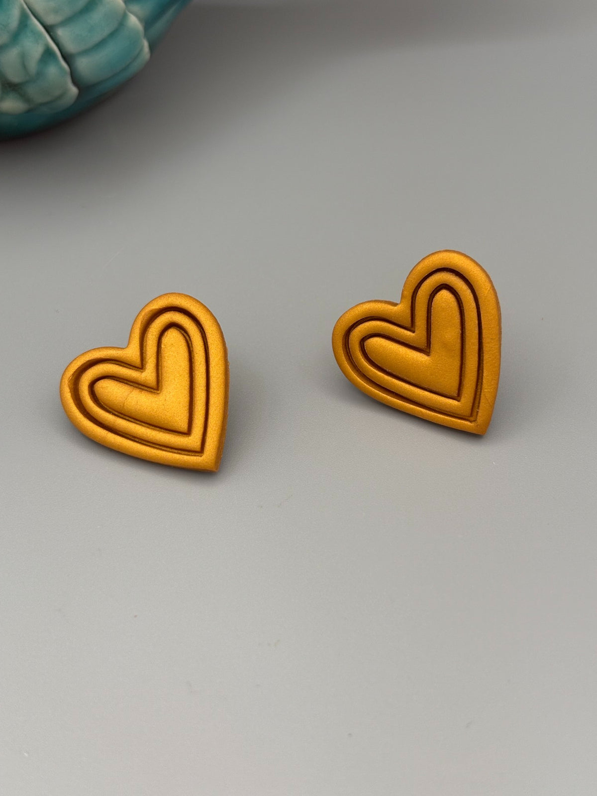 Gold Heart Stud Earrings - handcrafted polymer clay earrings by Lakeside Clay