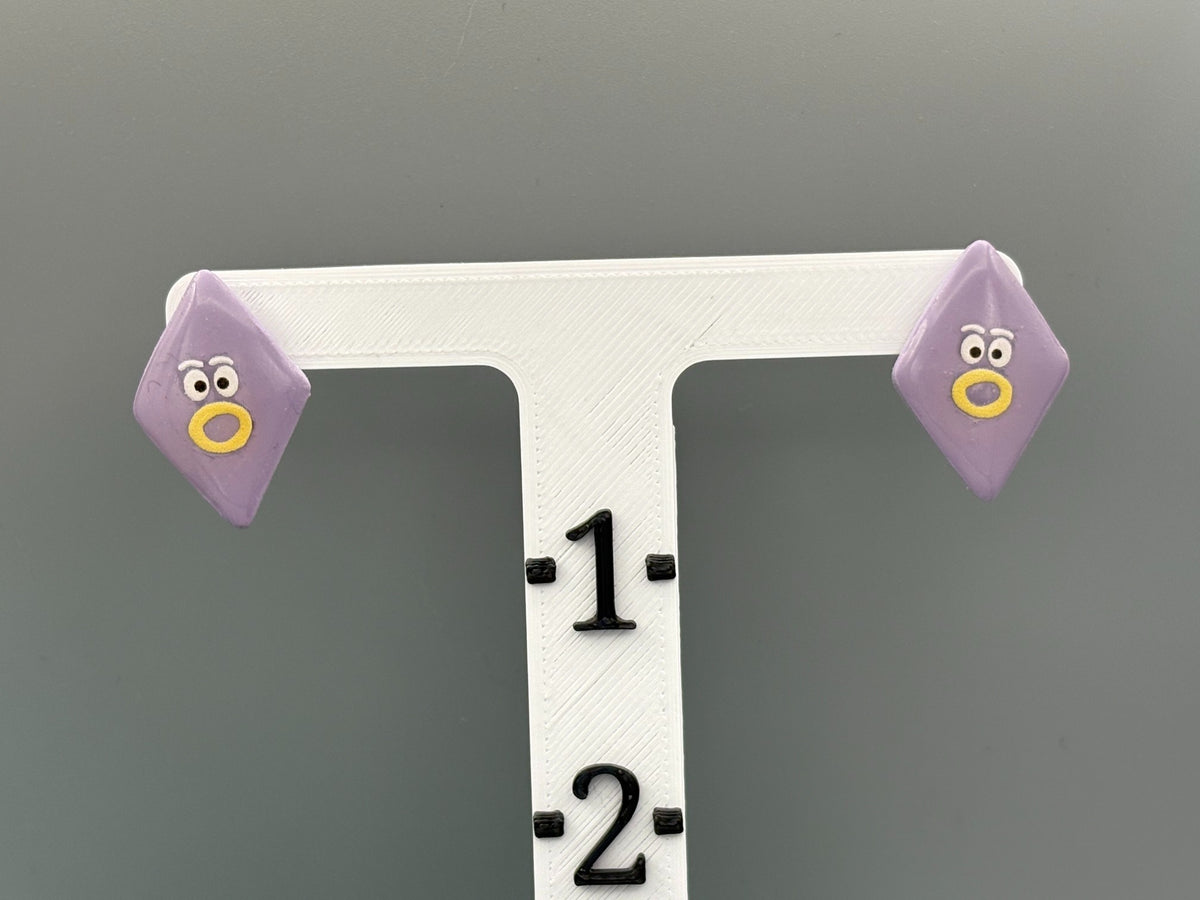 Lilac Diamond Funny Face Stud Earrings - handcrafted polymer clay earrings by Lakeside Clay