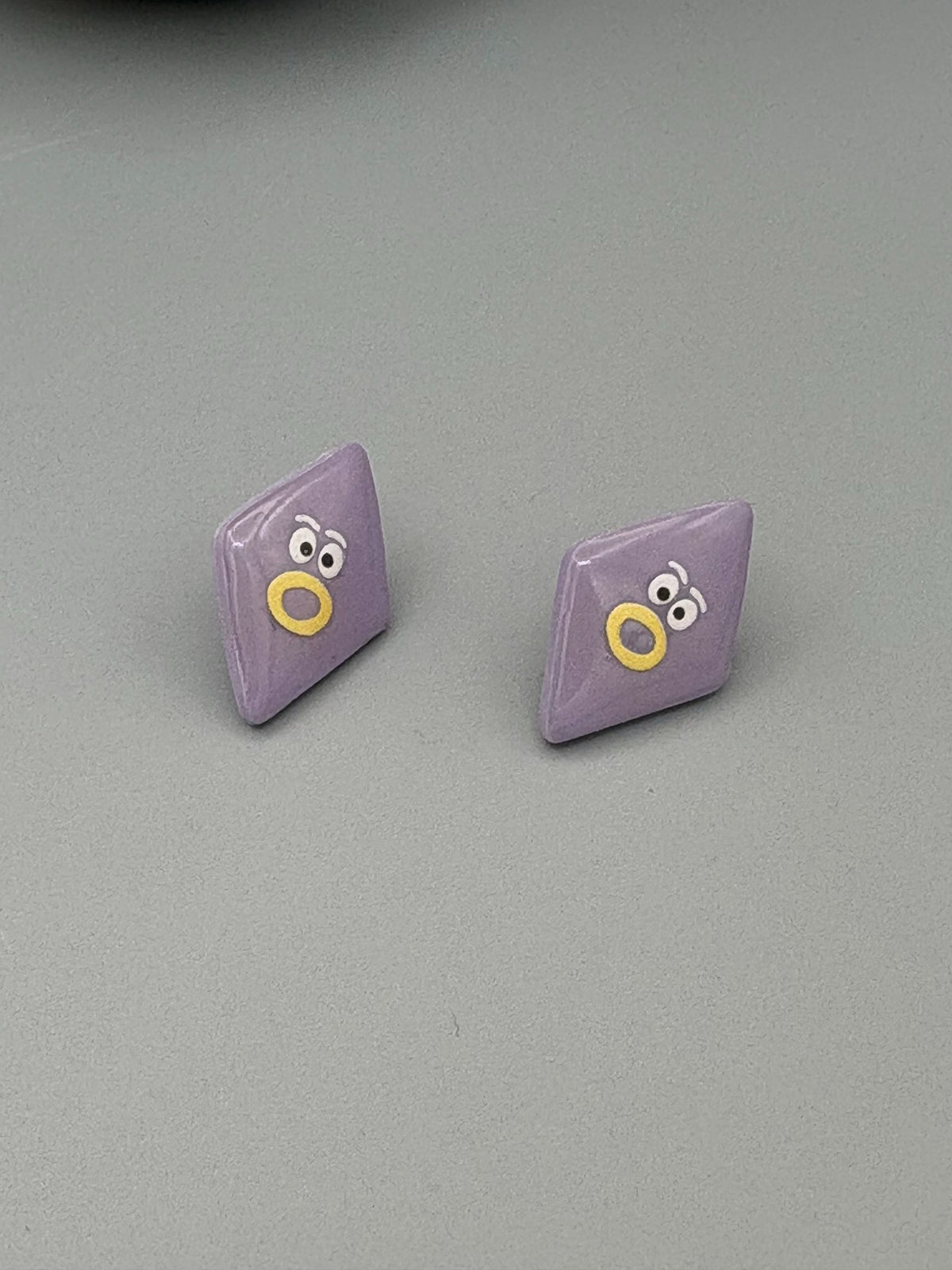 Lilac Diamond Funny Face Stud Earrings - handcrafted polymer clay earrings by Lakeside Clay