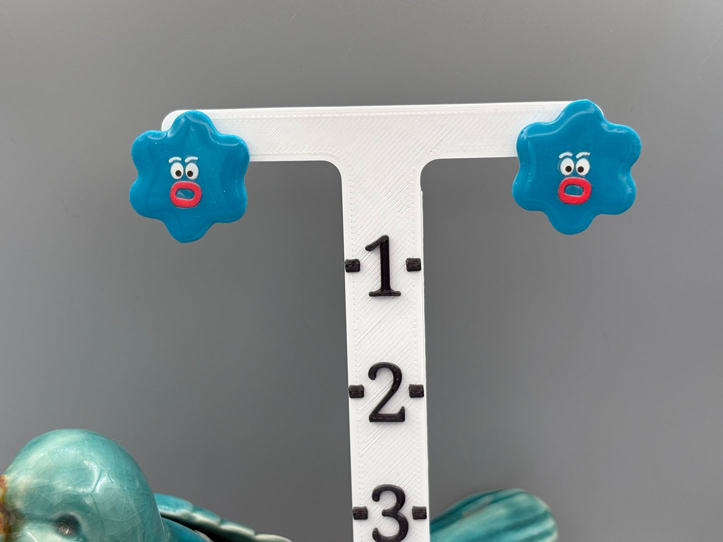 Teal Flower Funny Face Stud Earrings - handcrafted polymer clay earrings by Lakeside Clay