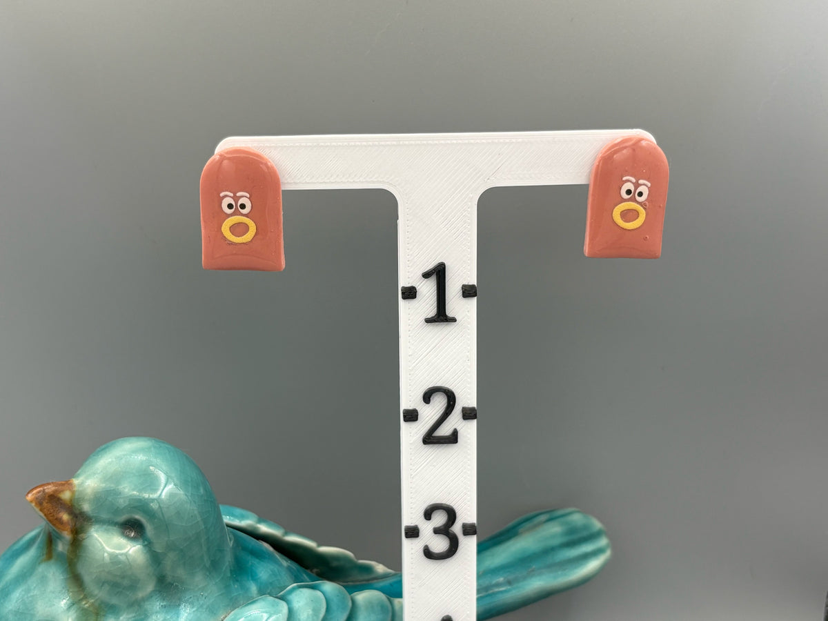 Pink Arch Funny Face Stud Earrings - handcrafted polymer clay earrings by Lakeside Clay