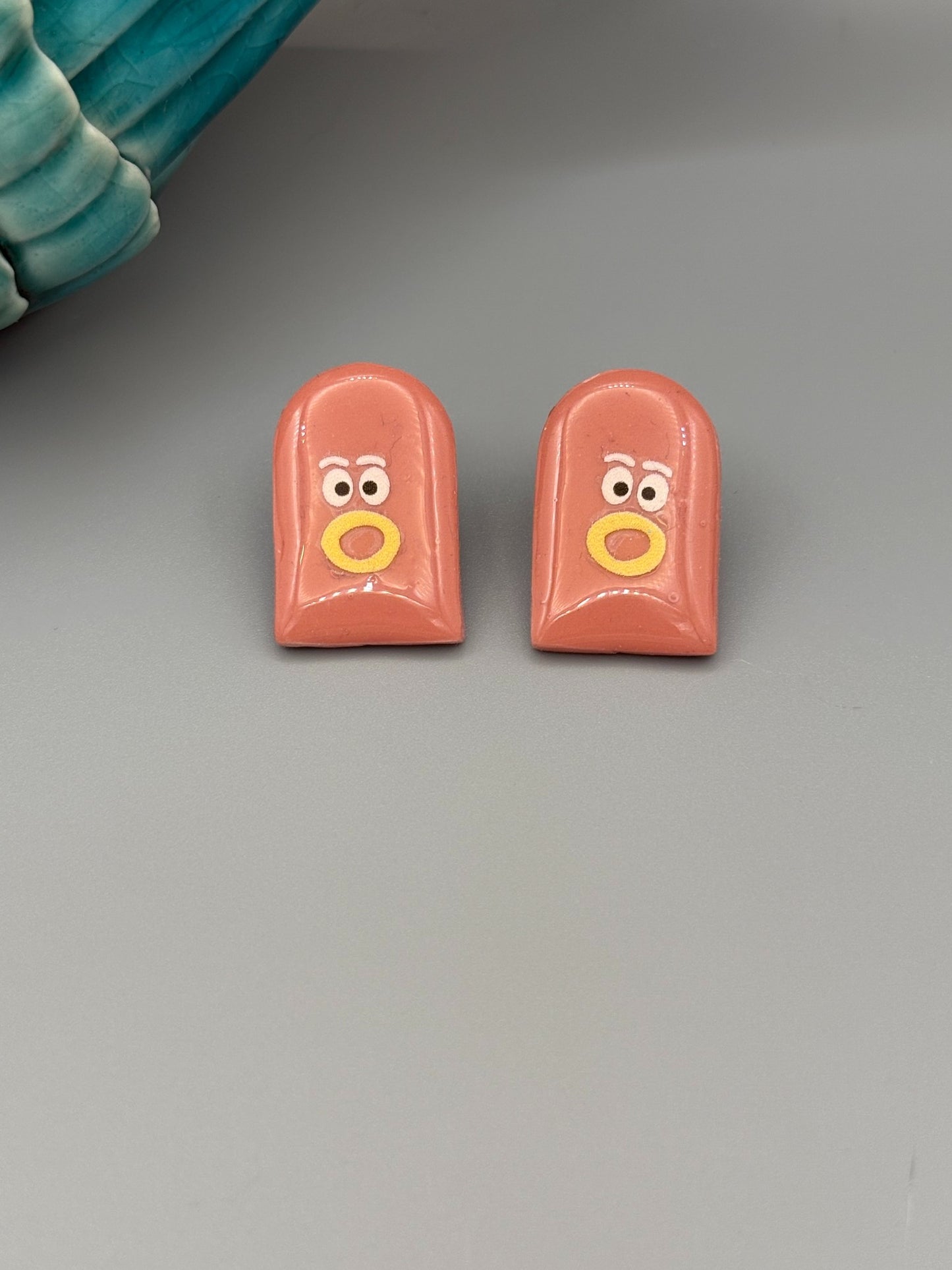 Pink Arch Funny Face Stud Earrings - handcrafted polymer clay earrings by Lakeside Clay