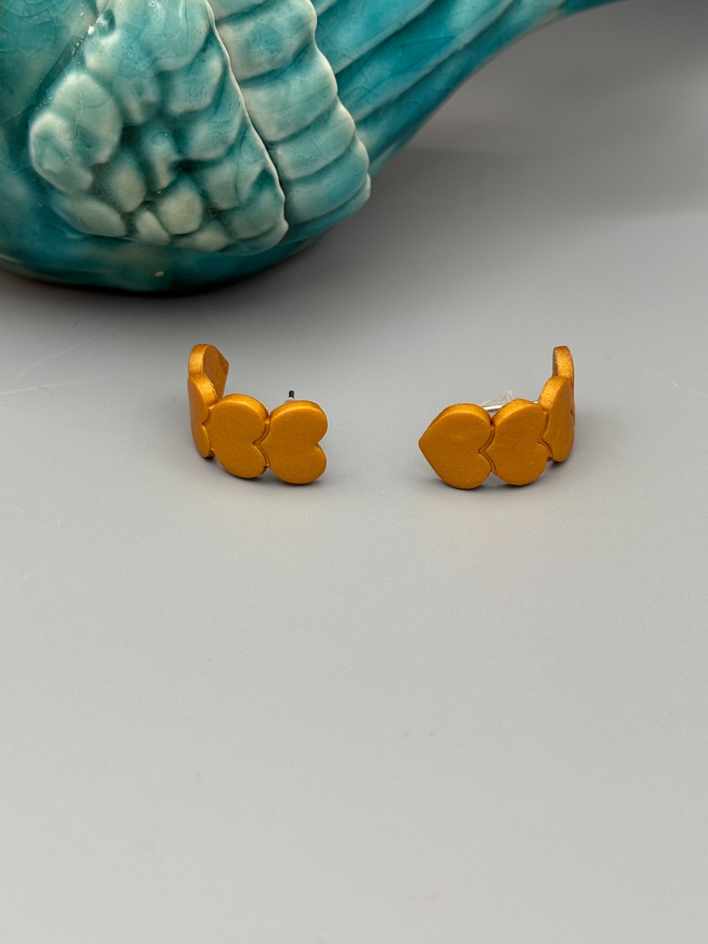 Gold Heart Huggie Earrings - handcrafted polymer clay earrings by Lakeside Clay
