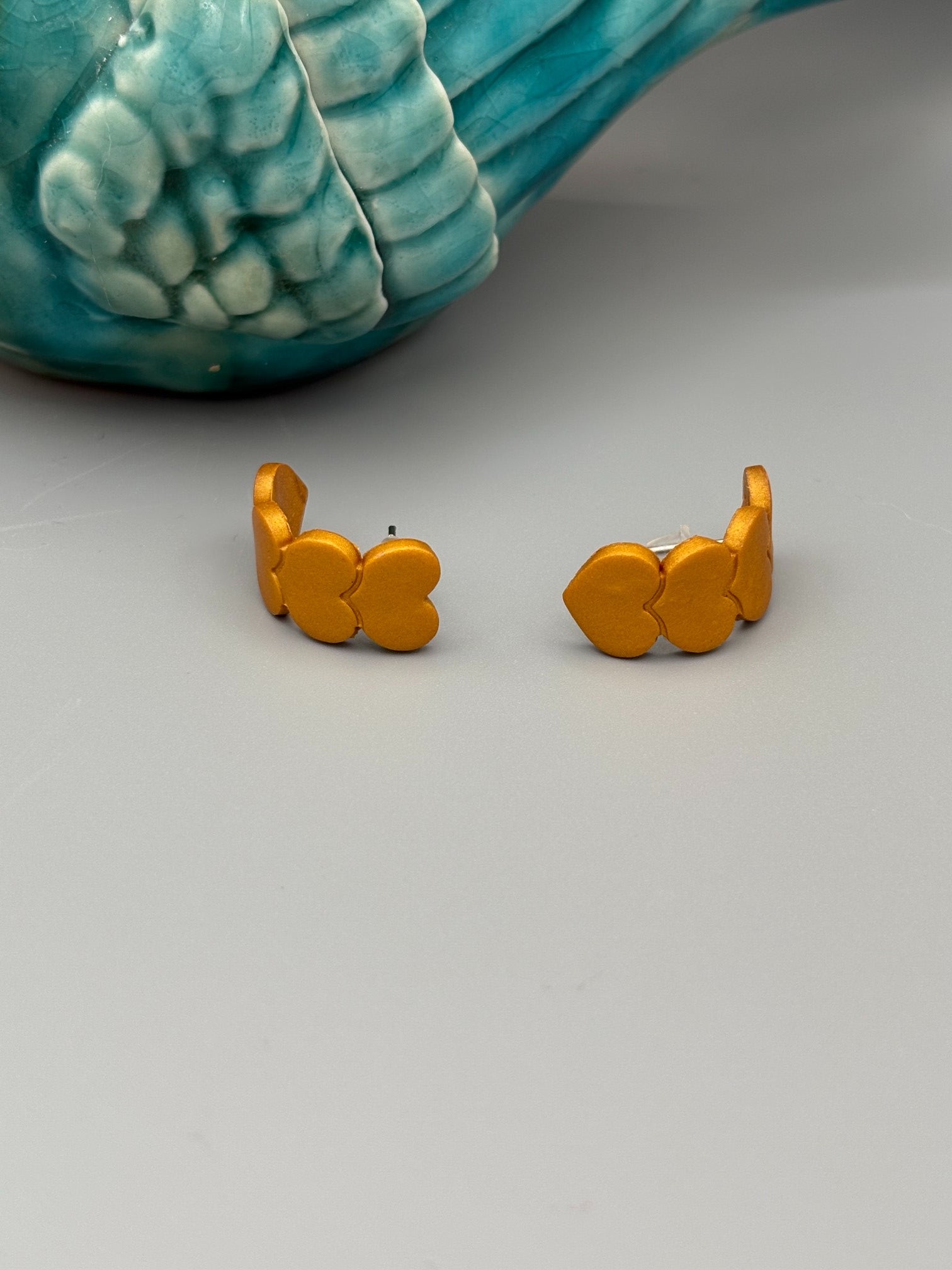 Gold Heart Huggie Earrings - handcrafted polymer clay earrings by Lakeside Clay