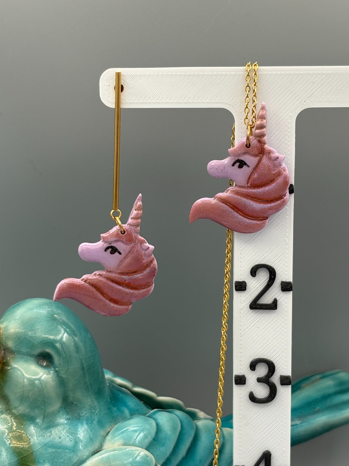 Purple Unicorn Dangle Earrings & Necklace Set - handcrafted polymer clay earrings by Lakeside Clay