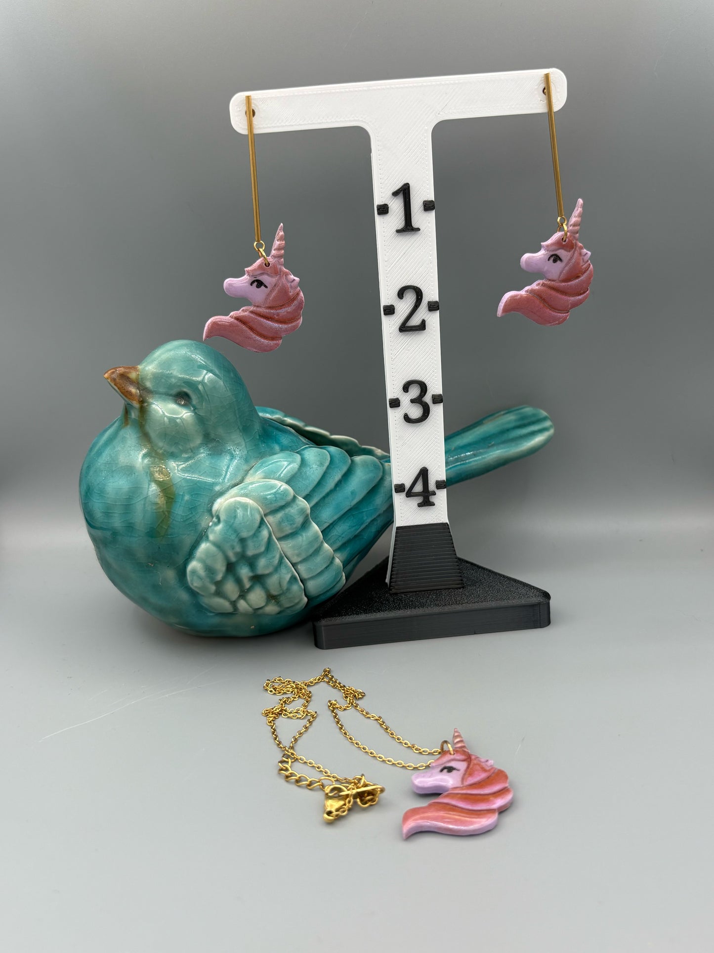 Purple Unicorn Dangle Earrings & Necklace Set - handcrafted polymer clay earrings by Lakeside Clay