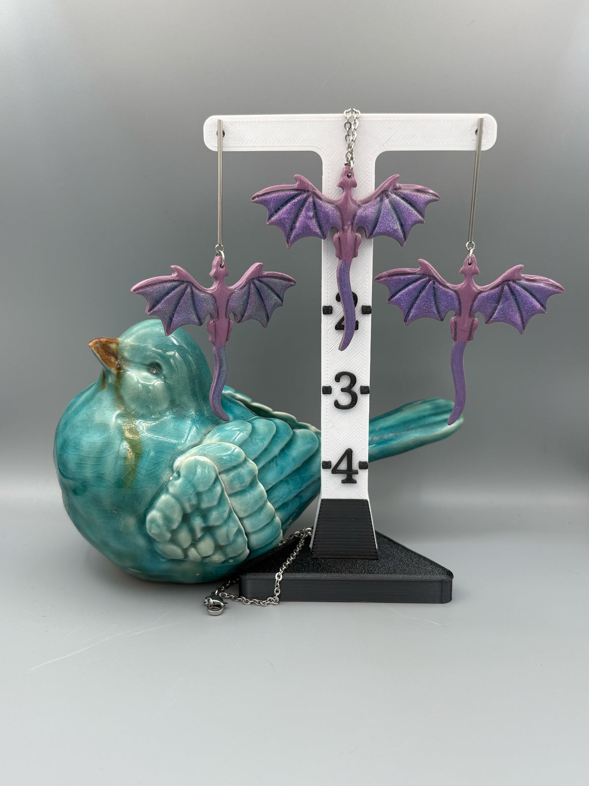 Purple Dragon Dangle Earrings & Necklace Set - handcrafted polymer clay earrings by Lakeside Clay