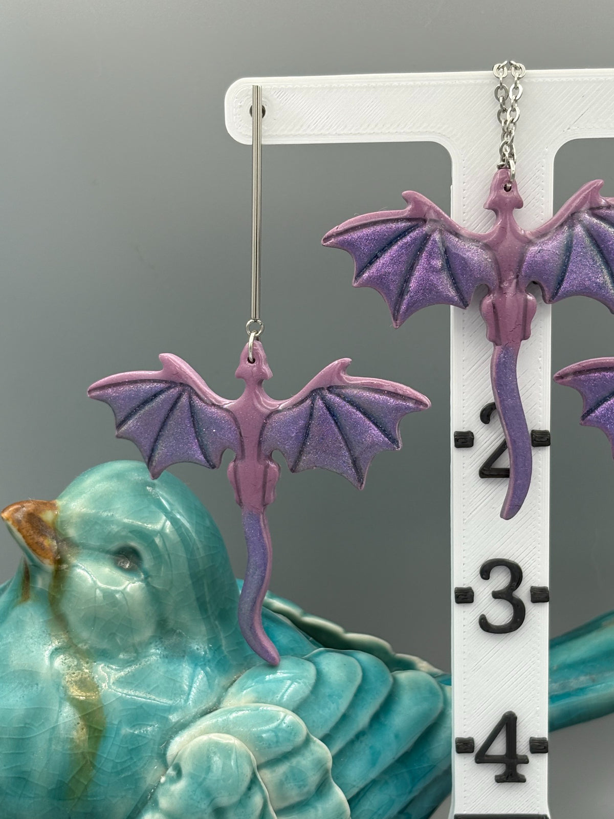 Purple Dragon Dangle Earrings & Necklace Set - handcrafted polymer clay earrings by Lakeside Clay