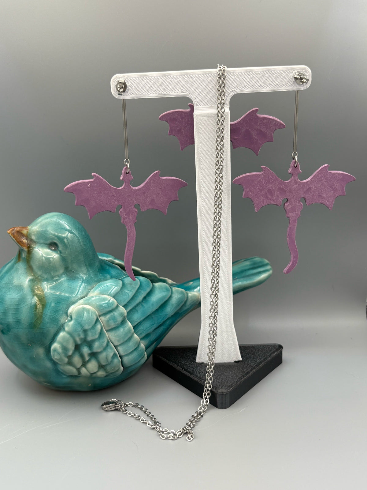 Purple Dragon Dangle Earrings & Necklace Set - handcrafted polymer clay earrings by Lakeside Clay