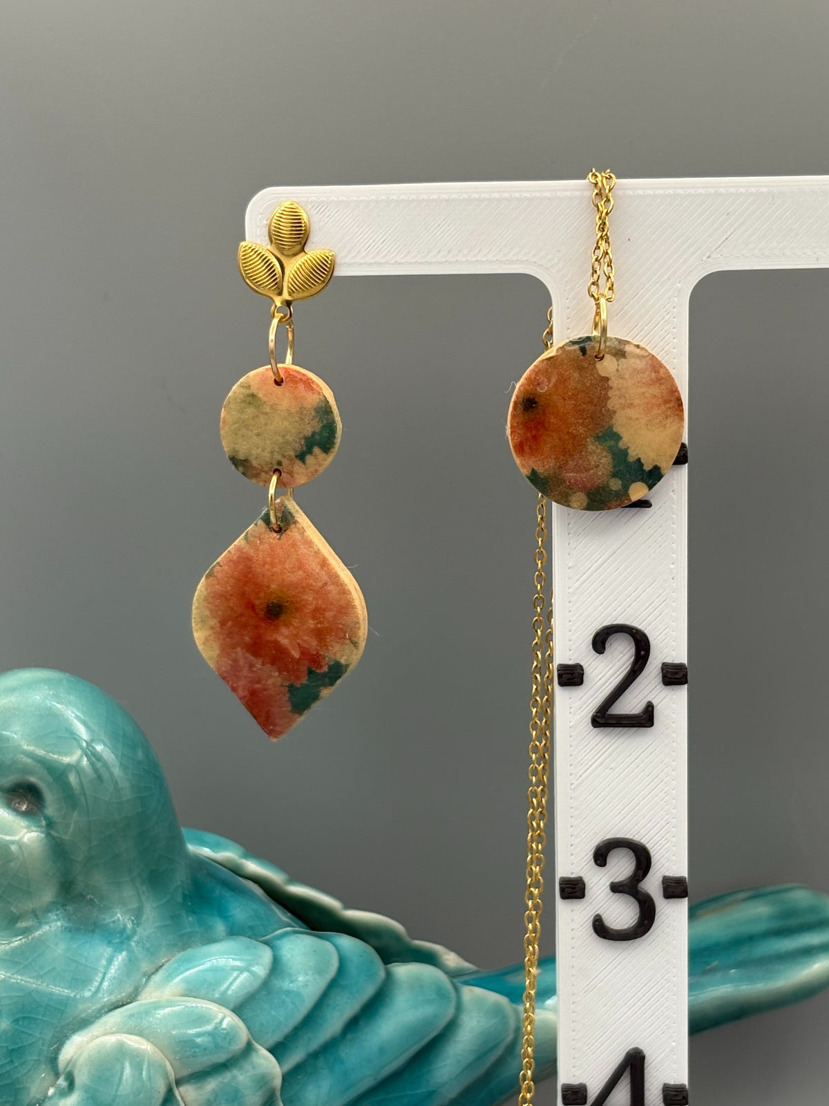 Flower Pattern Dangle Earrings & Necklace Set - handcrafted polymer clay earrings by Lakeside Clay