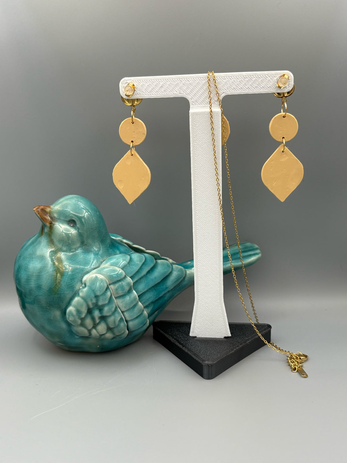 Flower Pattern Dangle Earrings & Necklace Set - handcrafted polymer clay earrings by Lakeside Clay
