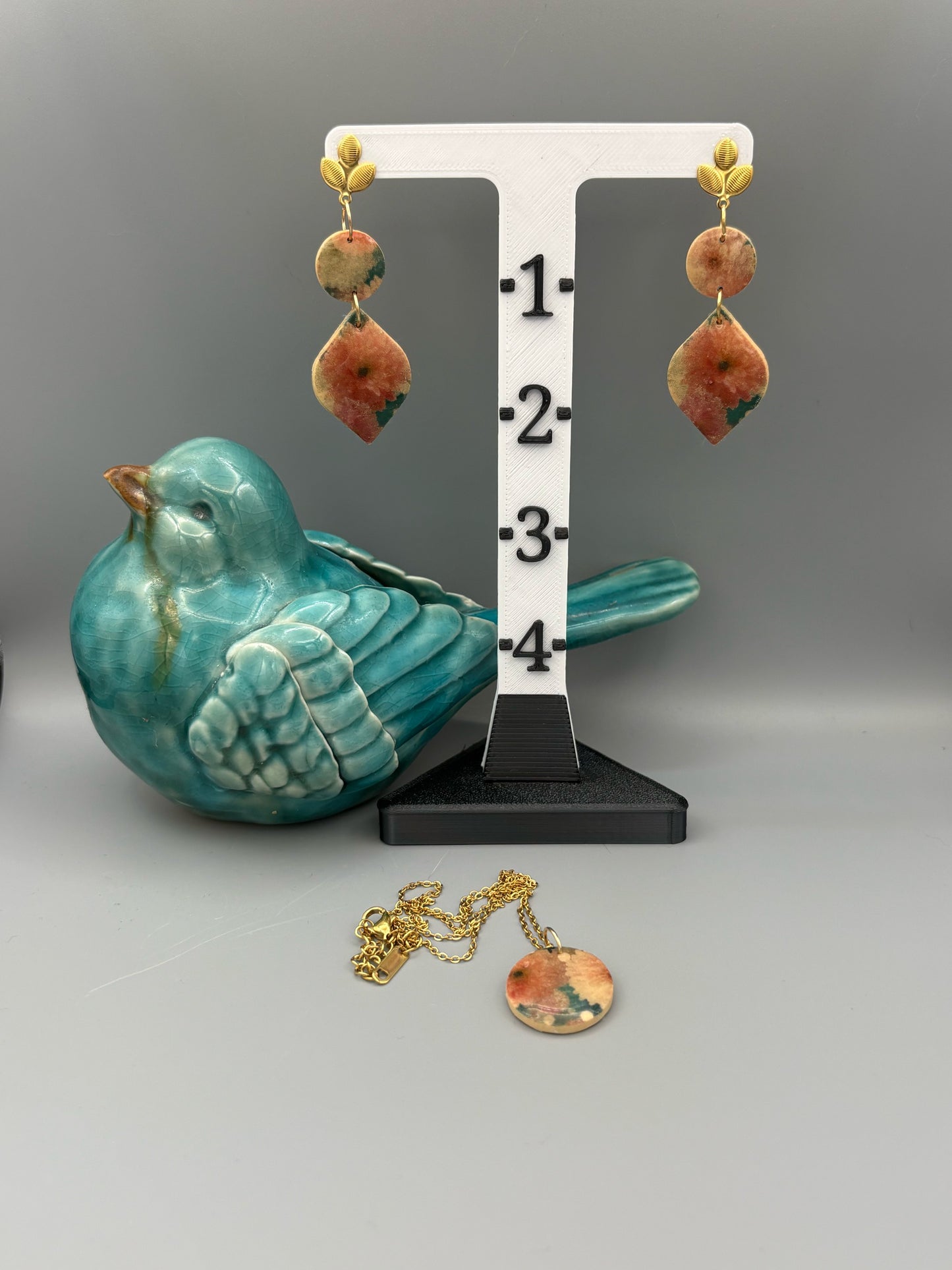 Flower Pattern Dangle Earrings & Necklace Set - handcrafted polymer clay earrings by Lakeside Clay
