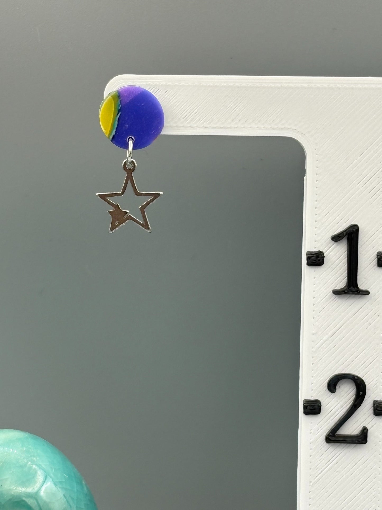Water Colour Circle Stud Earrings with Star Charms - handcrafted polymer clay earrings by Lakeside Clay