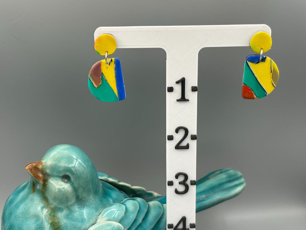 Water Colour Semi Circles Dangle Earrings - handcrafted polymer clay earrings by Lakeside Clay
