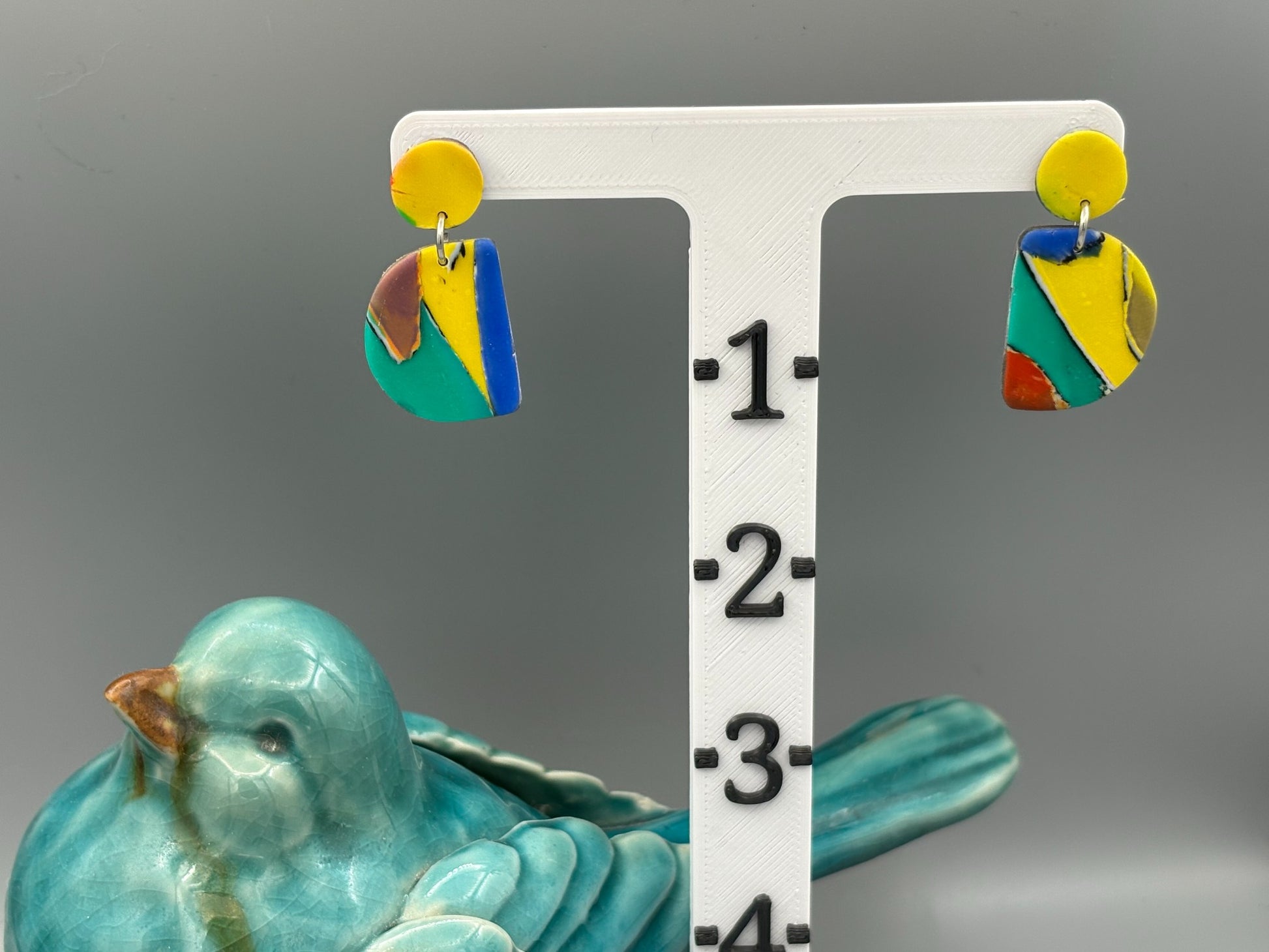 Water Colour Semi Circles Dangle Earrings - handcrafted polymer clay earrings by Lakeside Clay