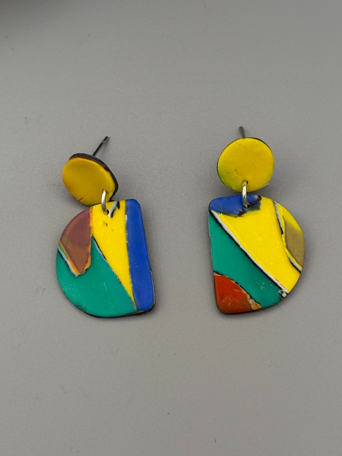 Water Colour Semi Circles Dangle Earrings - handcrafted polymer clay earrings by Lakeside Clay