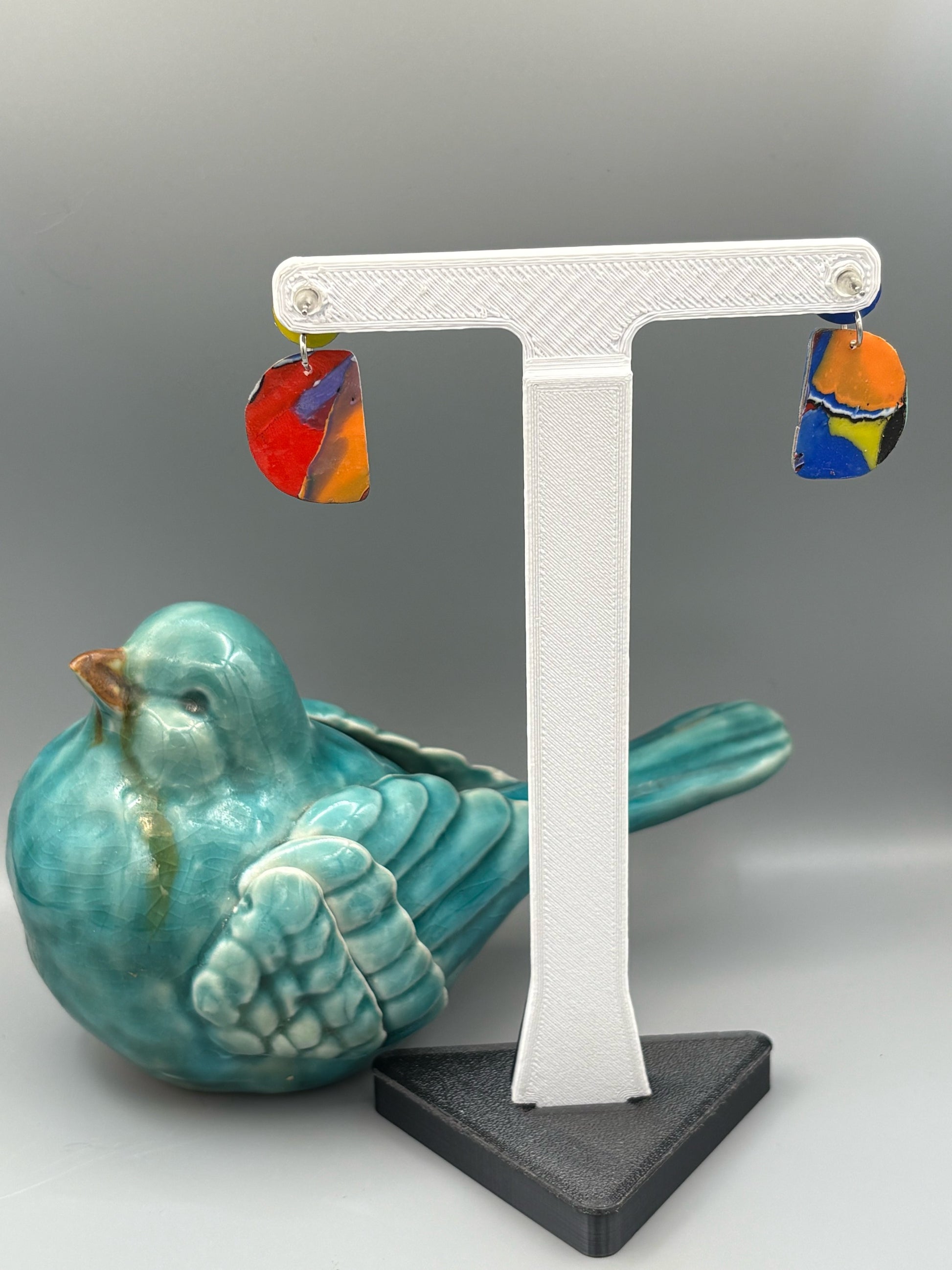 Water Colour Semi Circles Dangle Earrings - handcrafted polymer clay earrings by Lakeside Clay