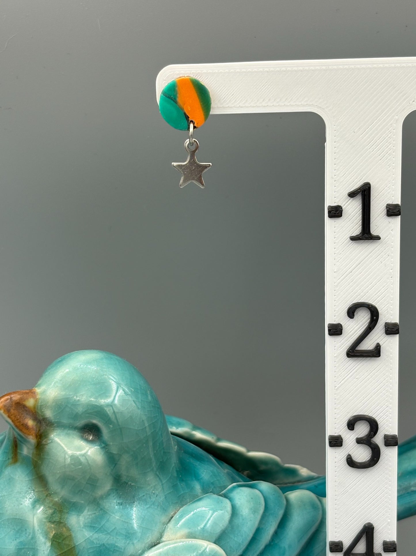 Water Colour Circle Stud Earrings with Star Charms - handcrafted polymer clay earrings by Lakeside Clay
