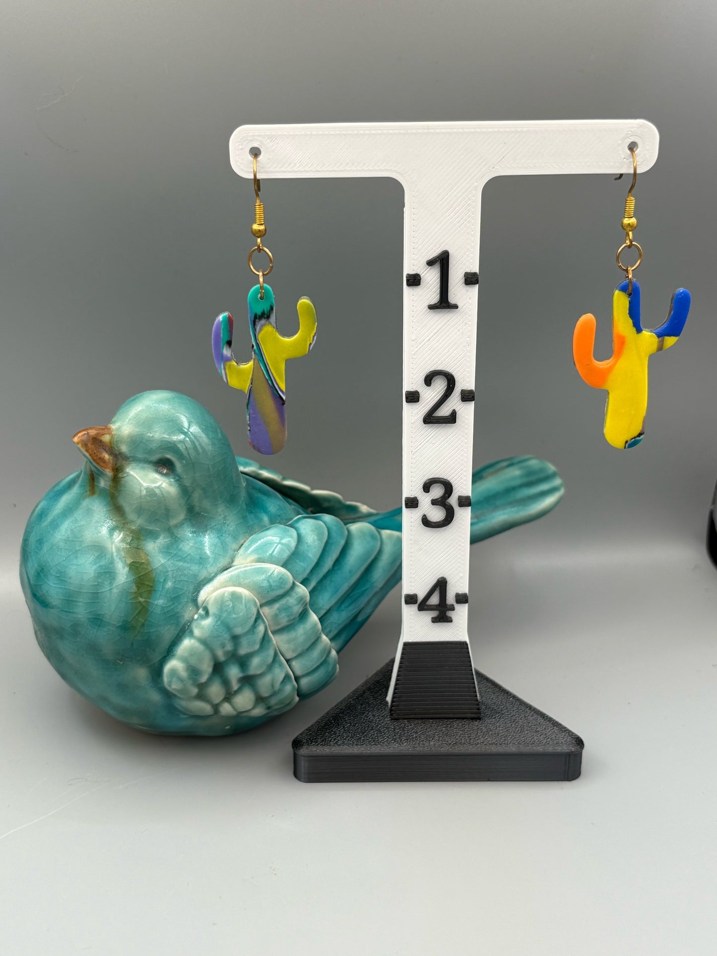 Water Colour Cactus Dangle Earrings - handcrafted polymer clay earrings by Lakeside Clay