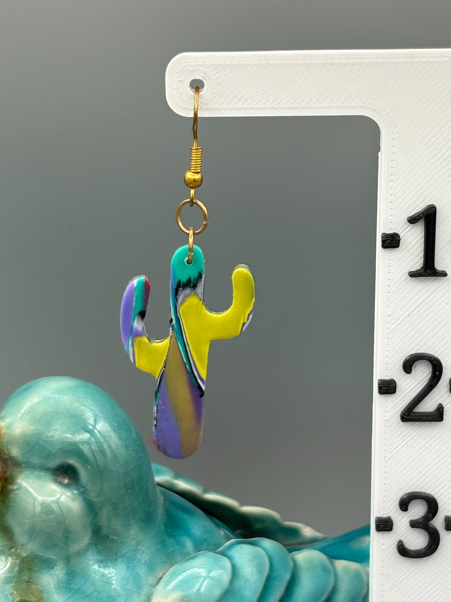 Water Colour Cactus Dangle Earrings - handcrafted polymer clay earrings by Lakeside Clay