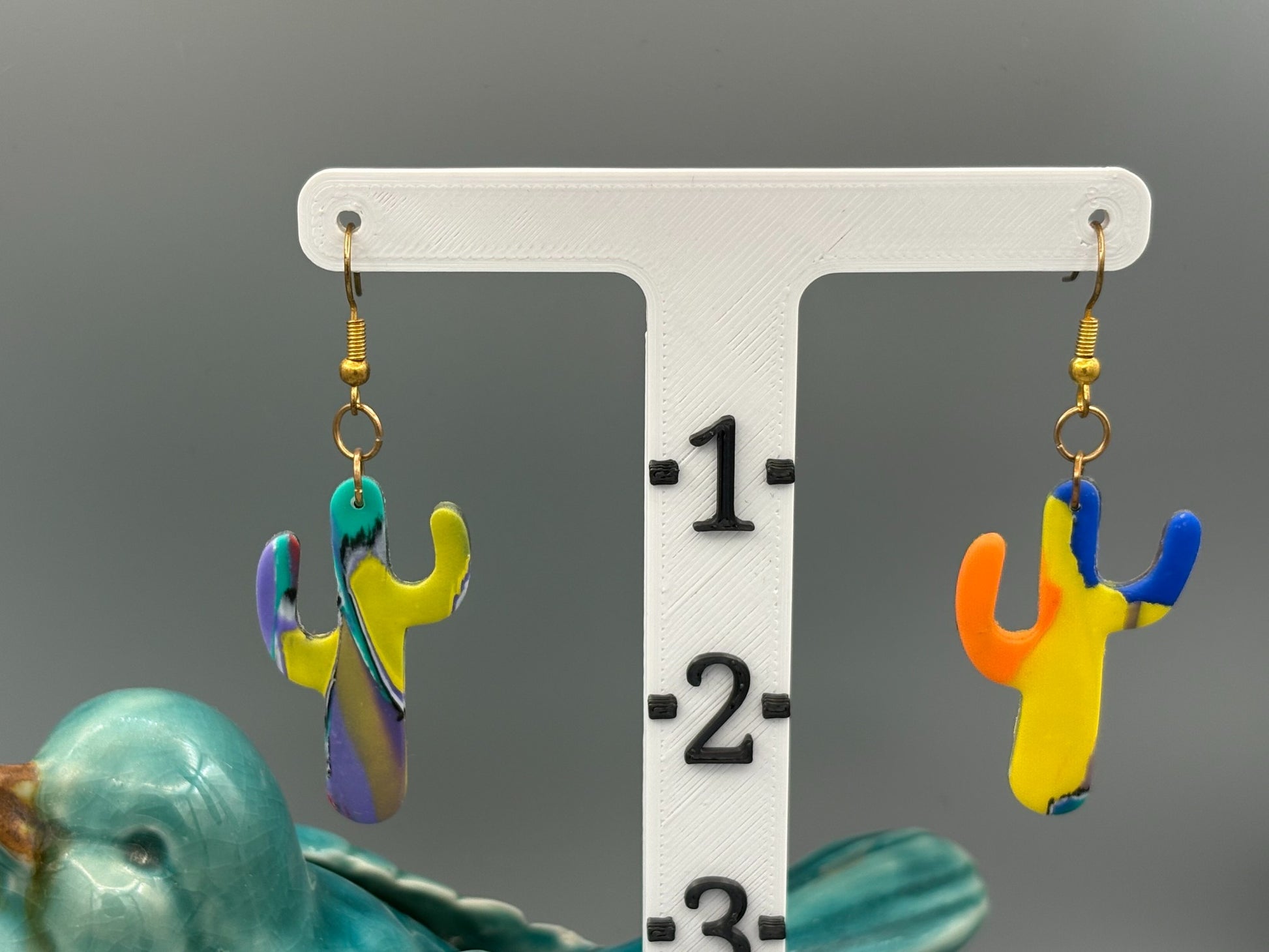 Water Colour Cactus Dangle Earrings - handcrafted polymer clay earrings by Lakeside Clay