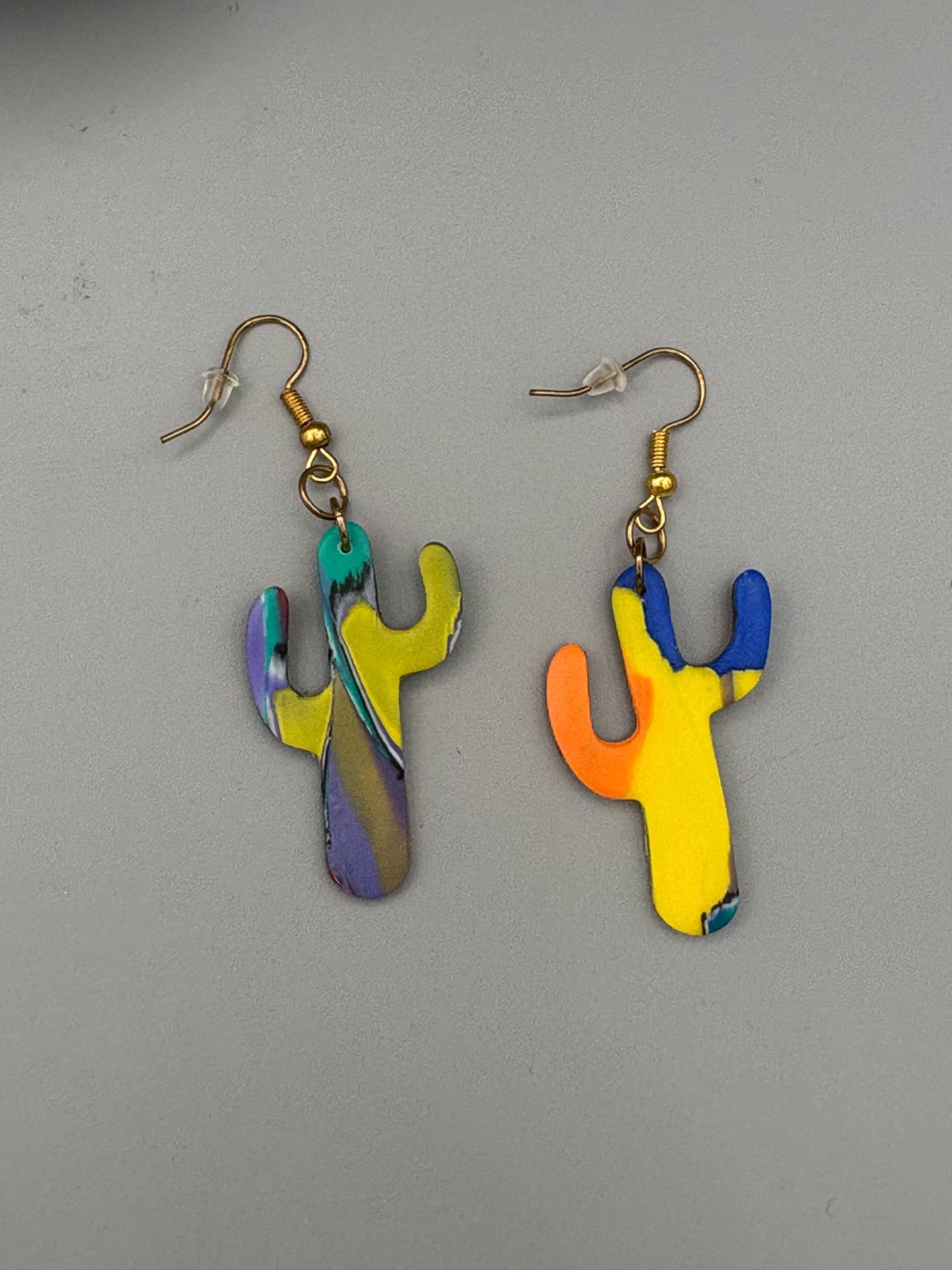 Water Colour Cactus Dangle Earrings - handcrafted polymer clay earrings by Lakeside Clay