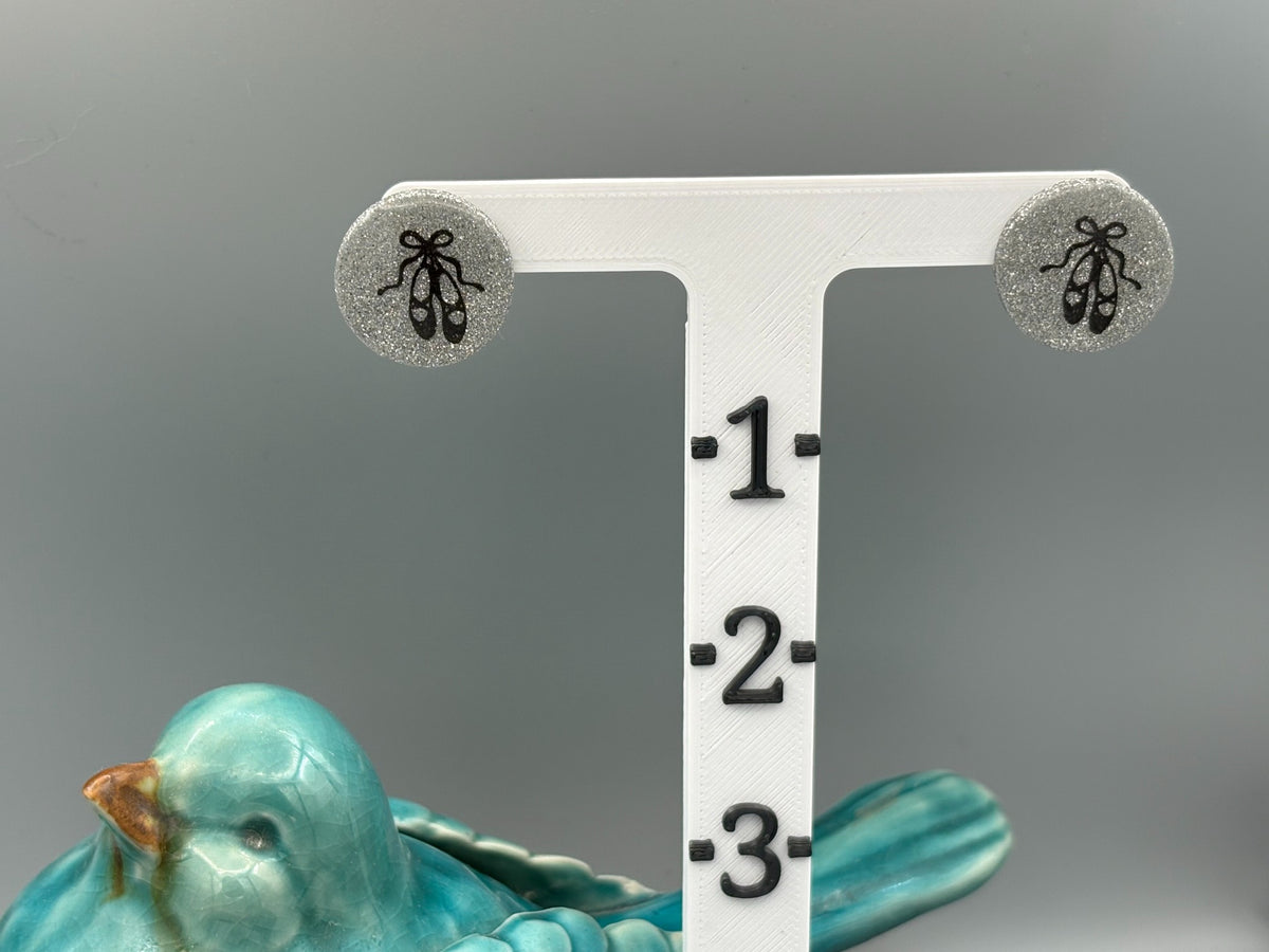 Silver Ballet Slipper Circle Stud Earrings - handcrafted polymer clay earrings by Lakeside Clay