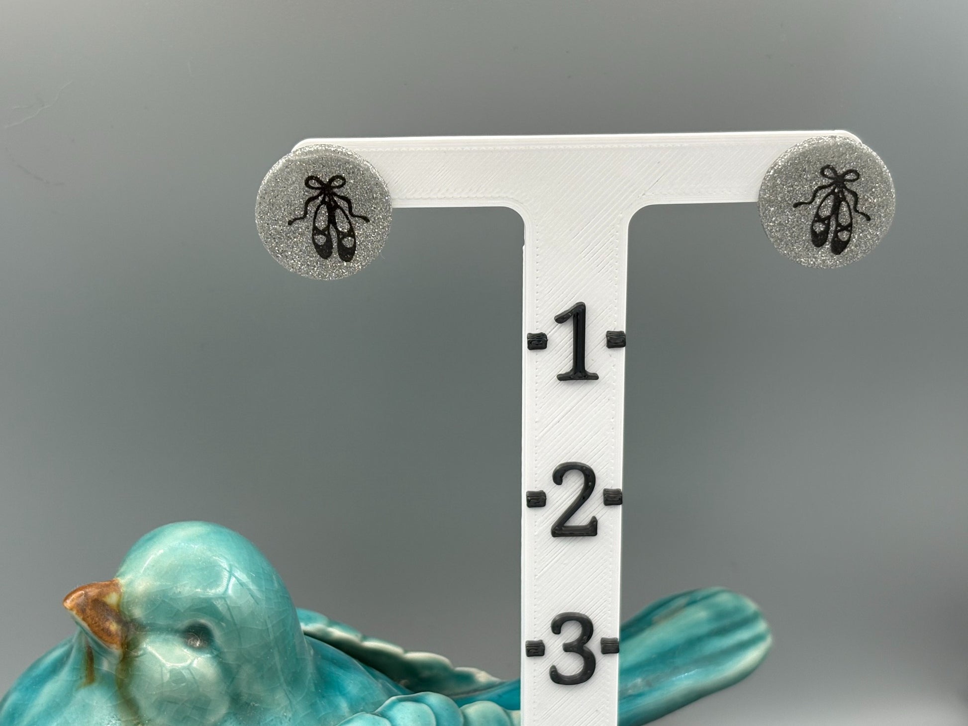 Silver Ballet Slipper Circle Stud Earrings - handcrafted polymer clay earrings by Lakeside Clay