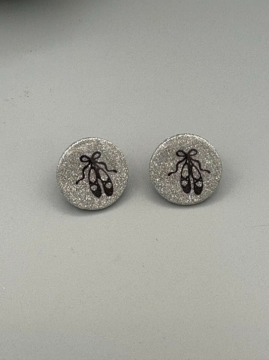 Silver Ballet Slipper Circle Stud Earrings - handcrafted polymer clay earrings by Lakeside Clay