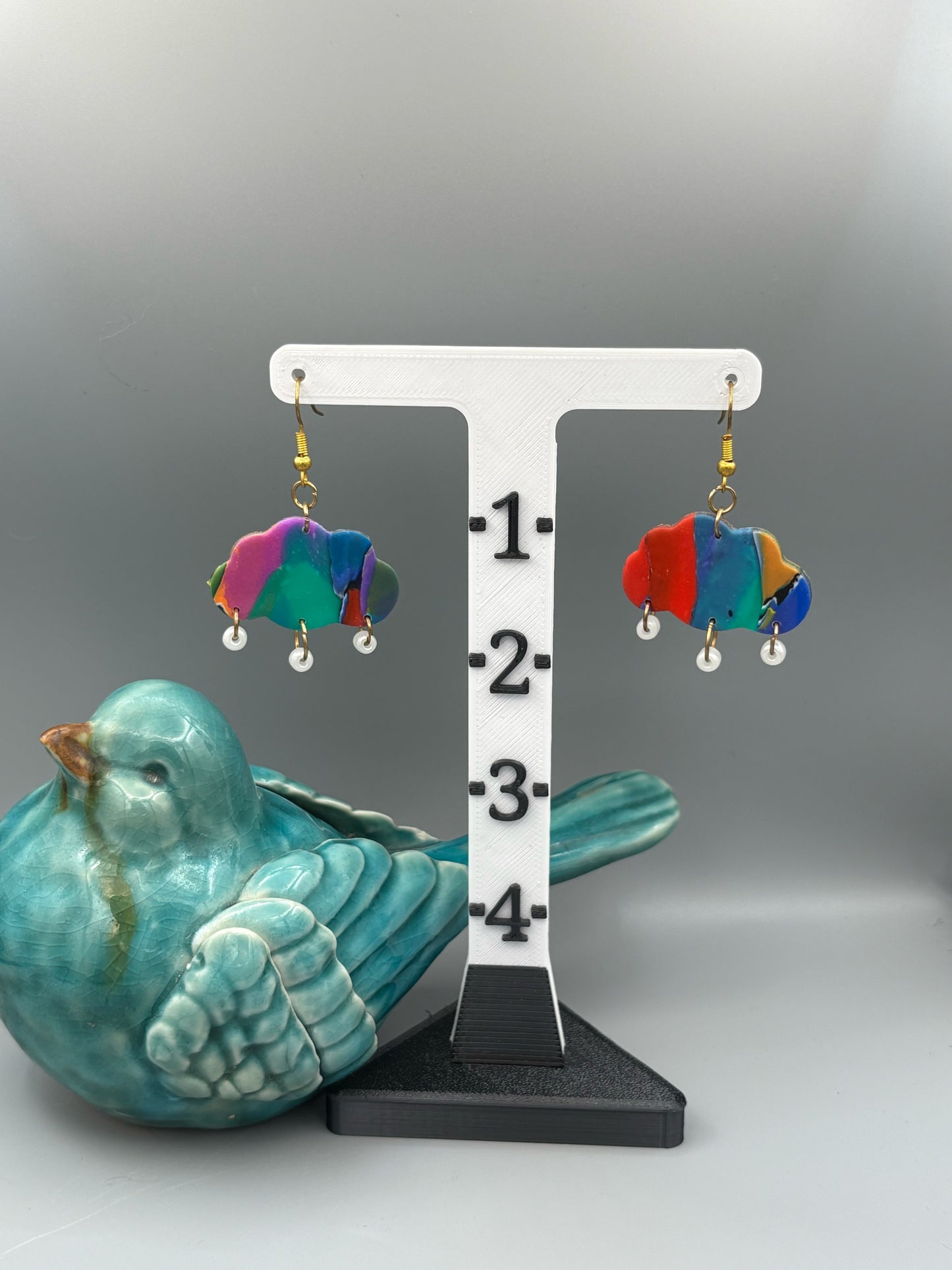 Water Colour Rain Cloud Dangle Earrings - handcrafted polymer clay earrings by Lakeside Clay