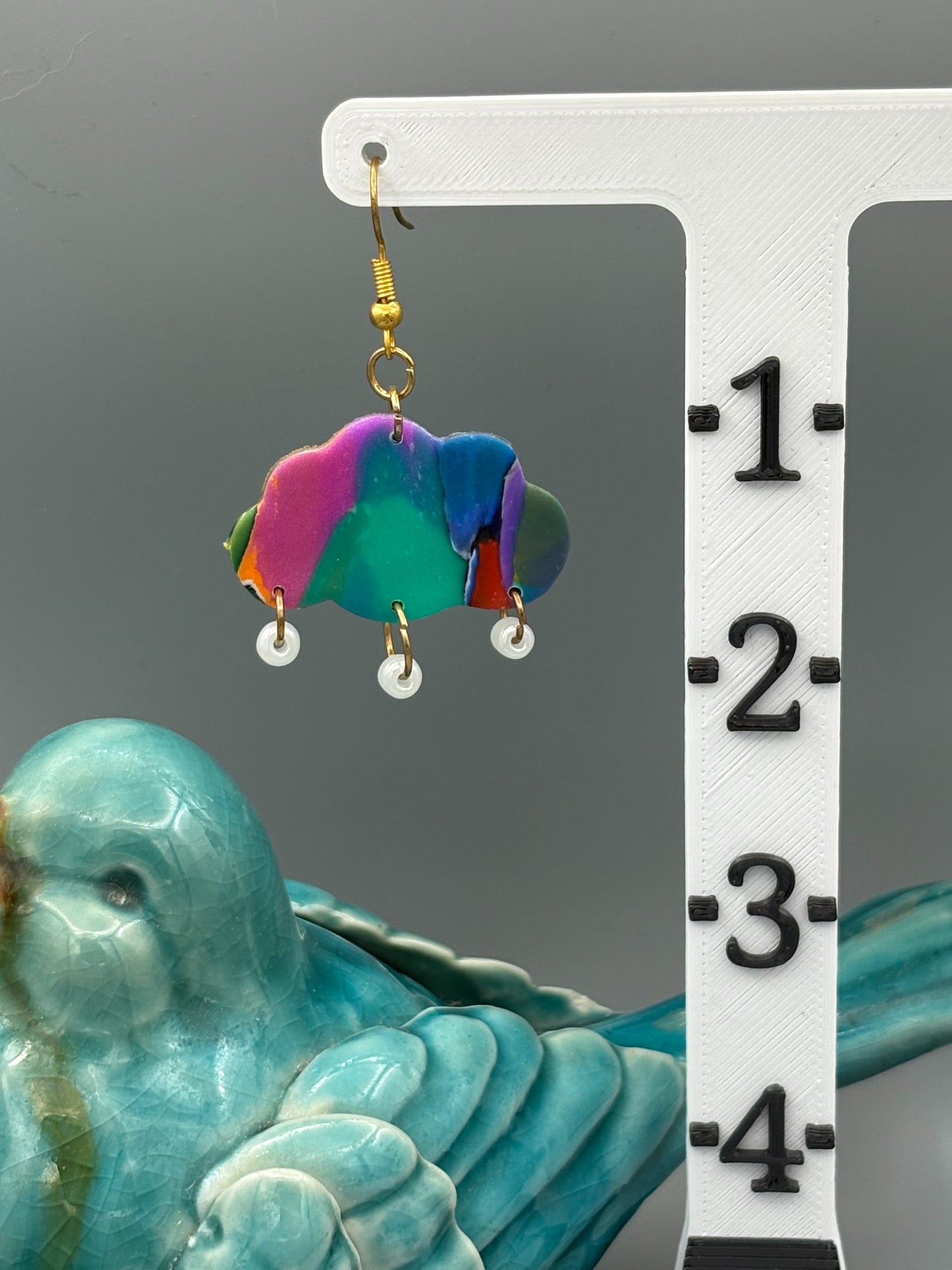 Water Colour Rain Cloud Dangle Earrings - handcrafted polymer clay earrings by Lakeside Clay