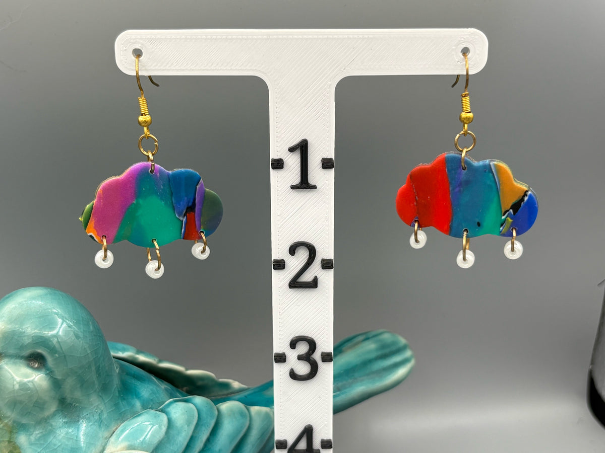 Water Colour Rain Cloud Dangle Earrings - handcrafted polymer clay earrings by Lakeside Clay