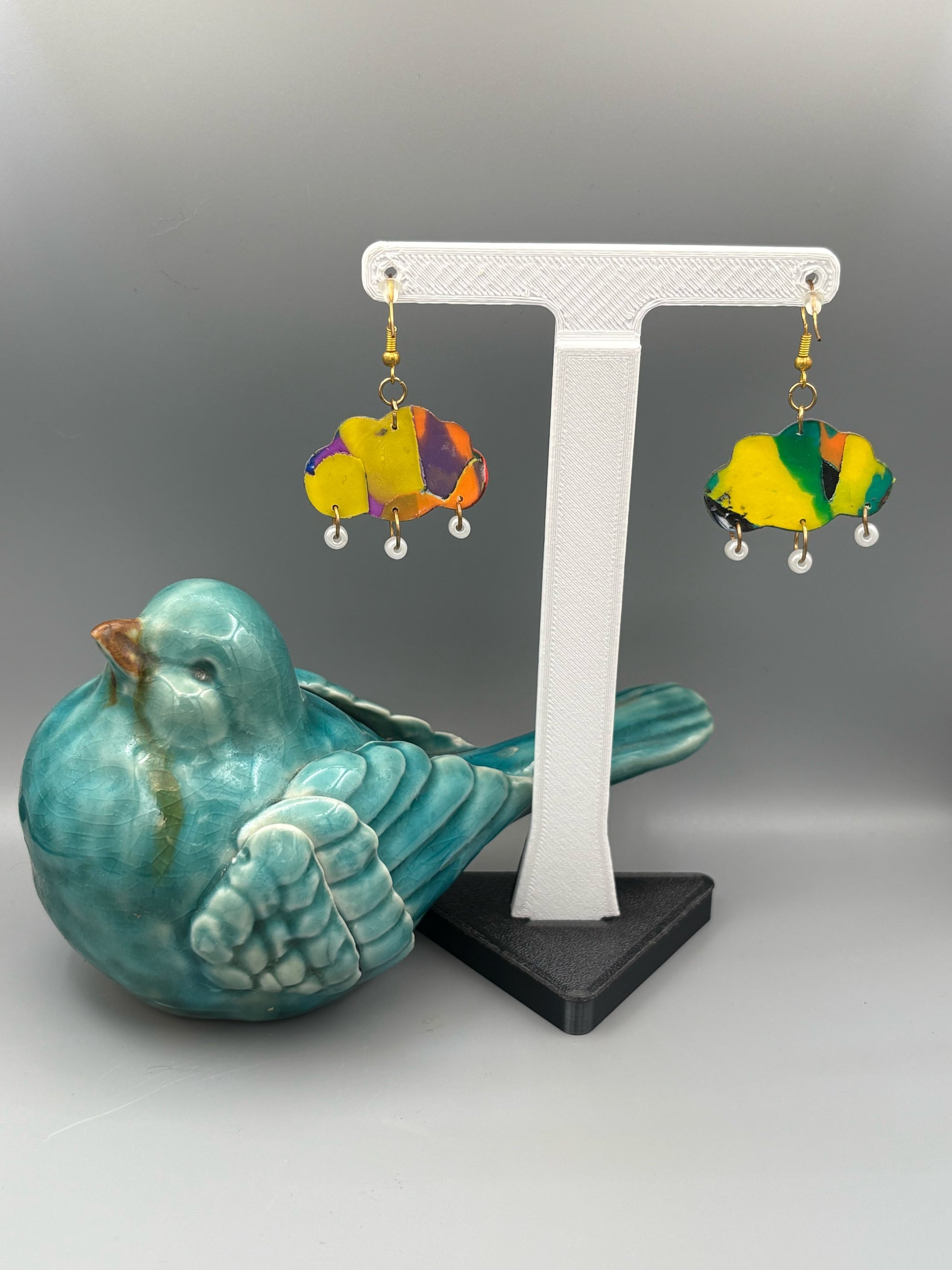 Water Colour Rain Cloud Dangle Earrings - handcrafted polymer clay earrings by Lakeside Clay