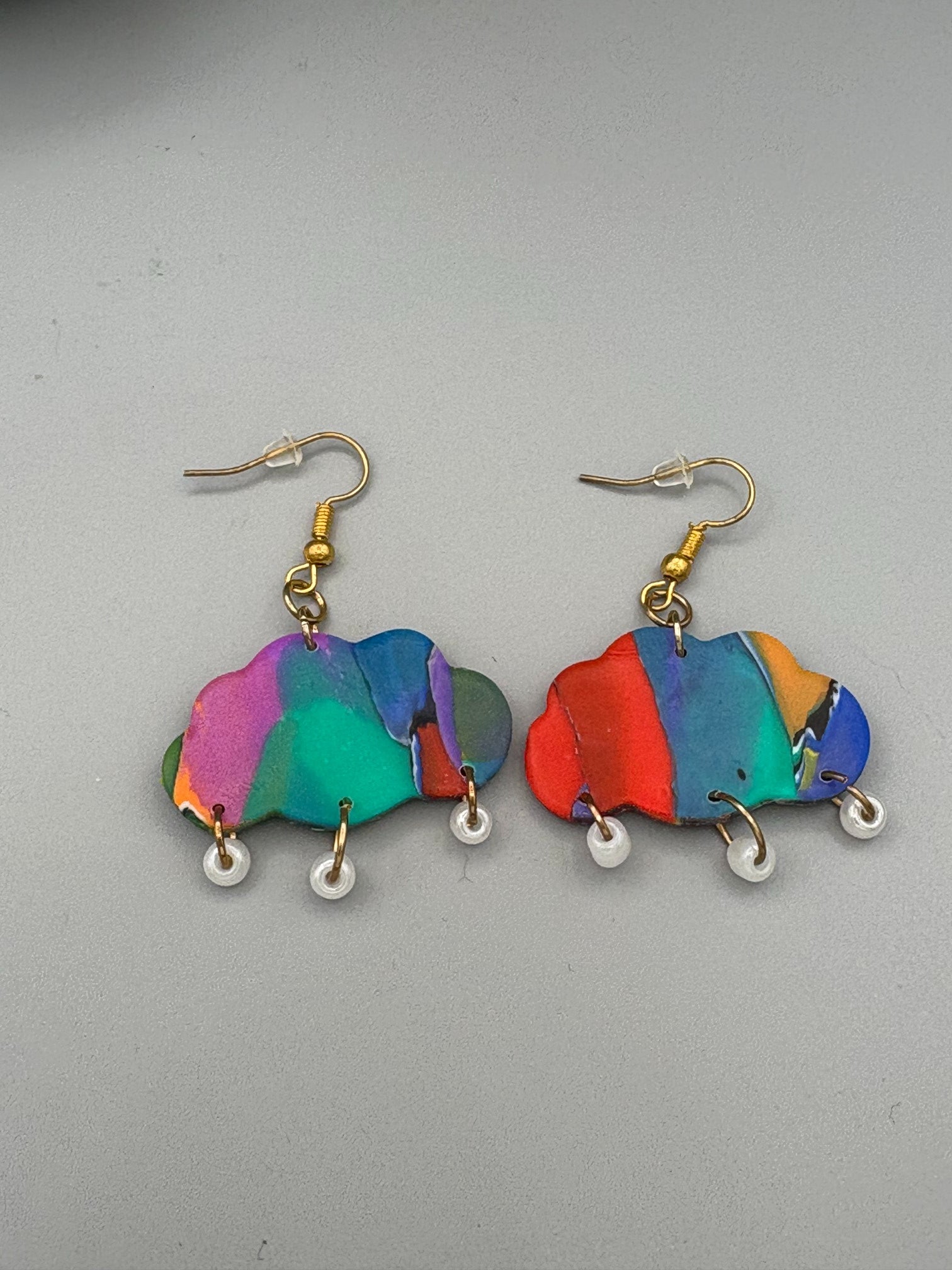 Water Colour Rain Cloud Dangle Earrings - handcrafted polymer clay earrings by Lakeside Clay