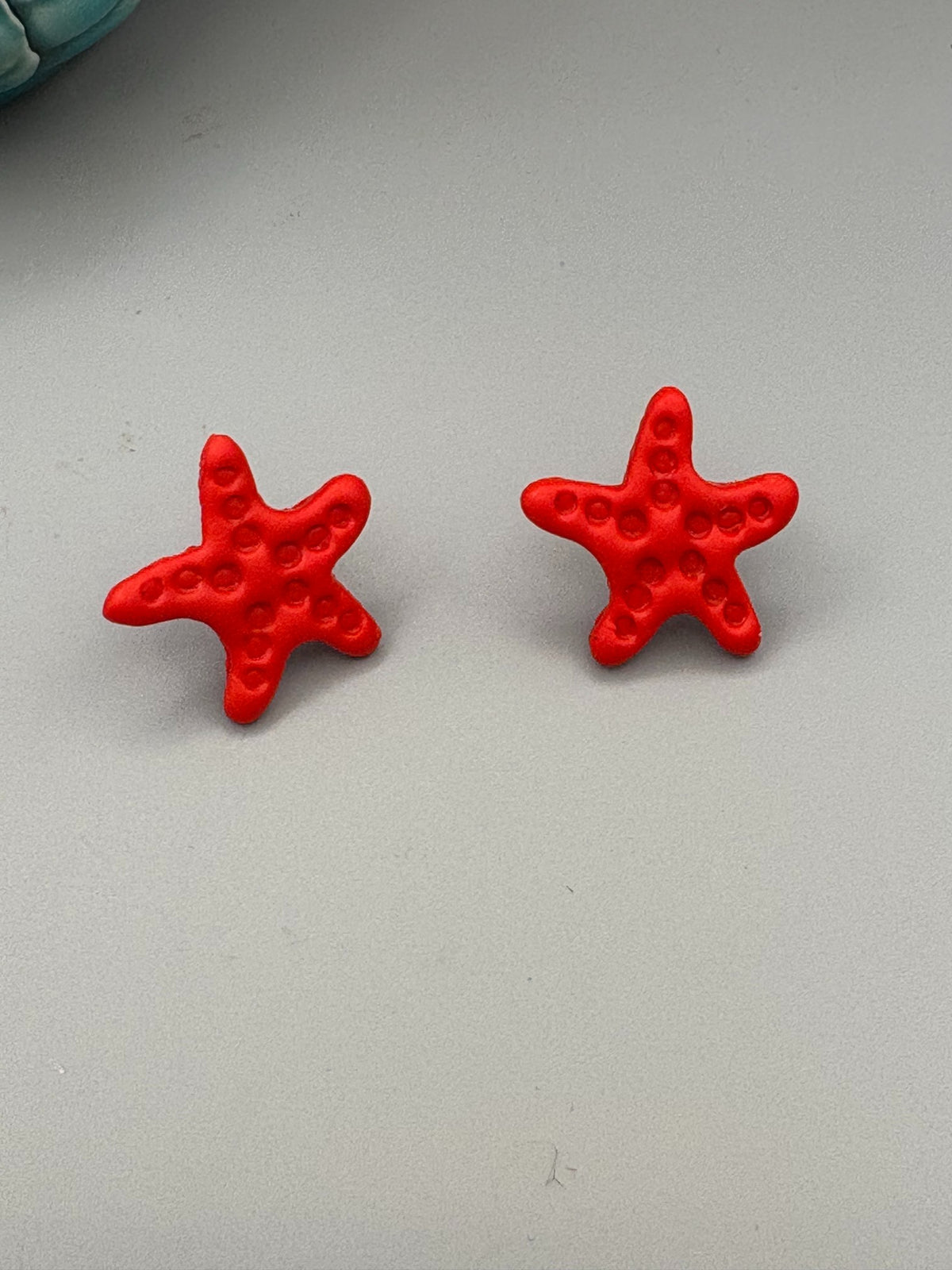 Red Starfish Stud Earrings - handcrafted polymer clay earrings by Lakeside Clay