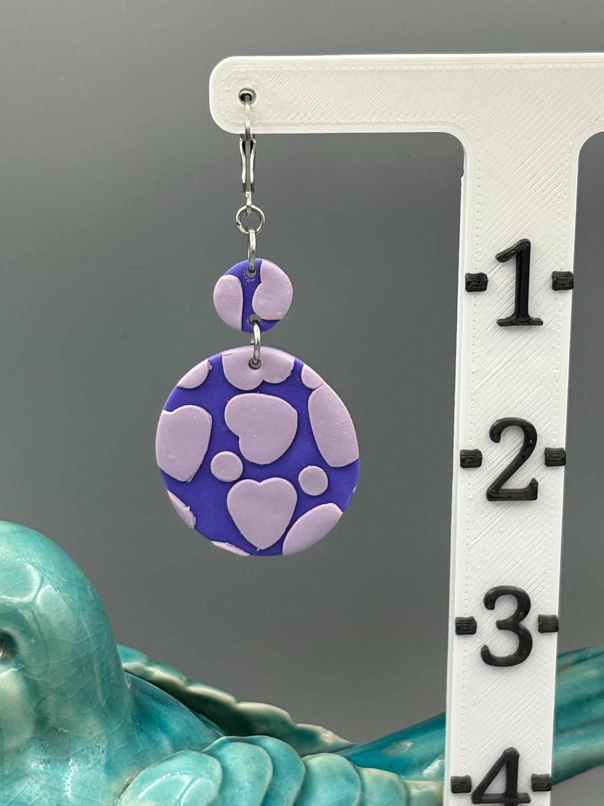 Purple Heart Double Circle Dangle Earrings - handcrafted polymer clay earrings by Lakeside Clay