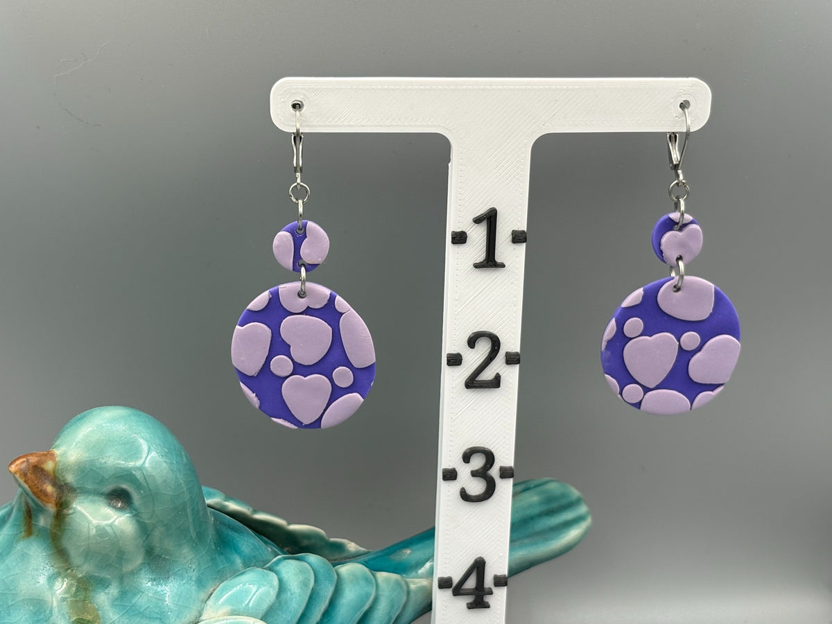 Purple Heart Double Circle Dangle Earrings - handcrafted polymer clay earrings by Lakeside Clay