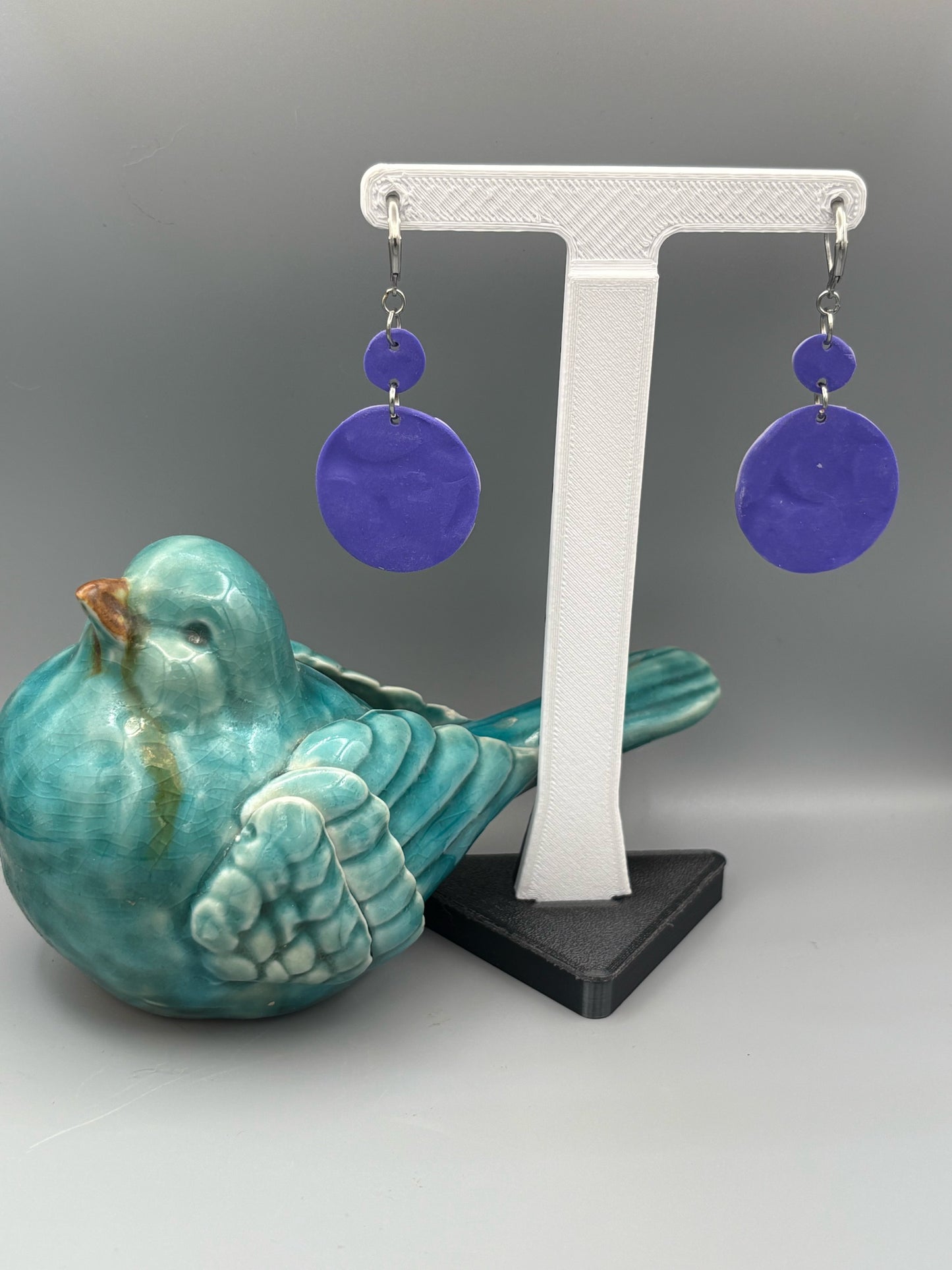 Purple Heart Double Circle Dangle Earrings - handcrafted polymer clay earrings by Lakeside Clay