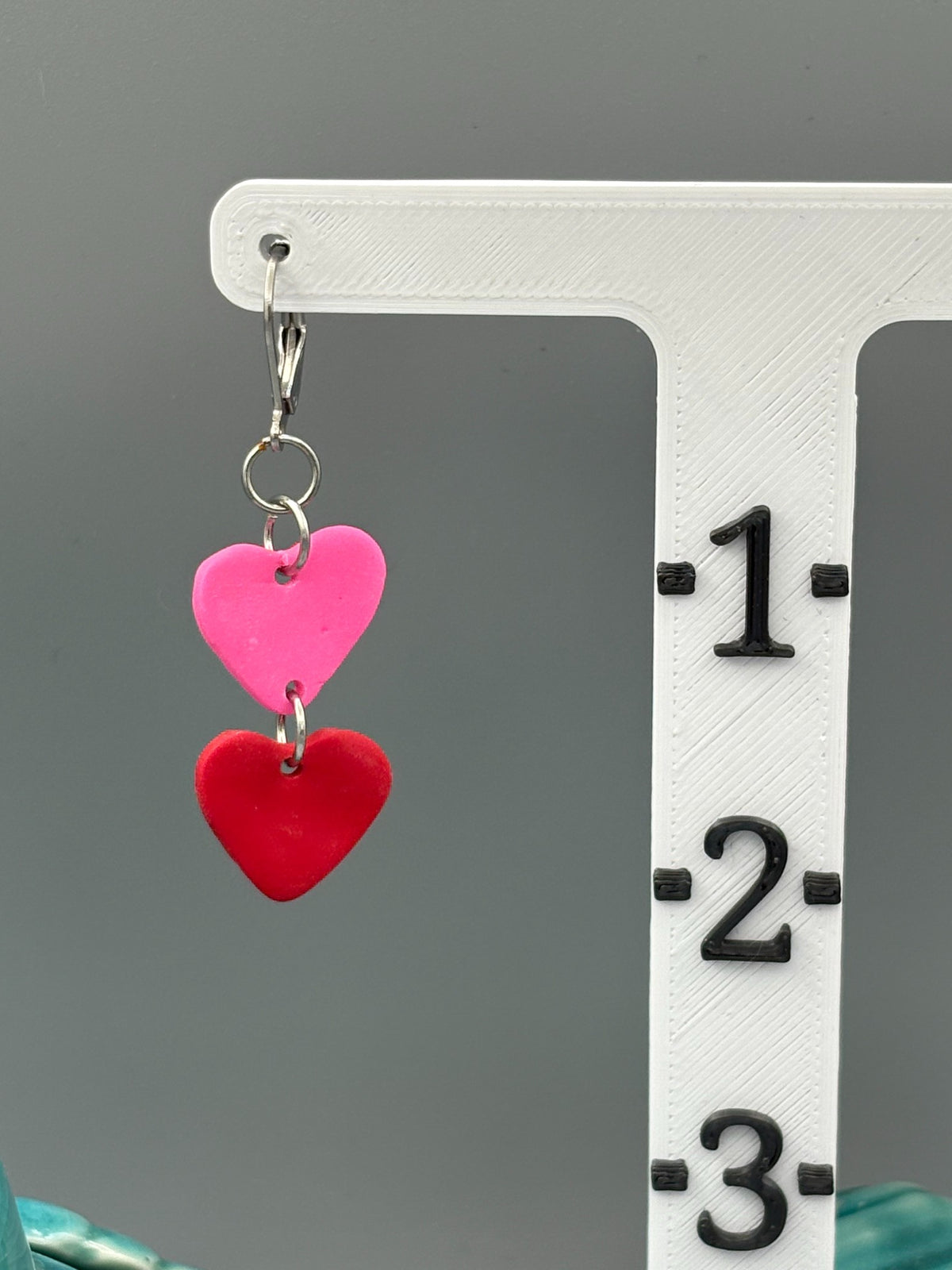 Red & Pink Heart Dangle Earrings - handcrafted polymer clay earrings by Lakeside Clay