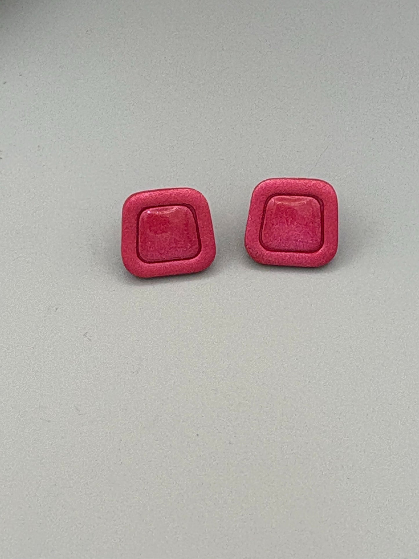 Pink Trapezoid Stud Earrings - handcrafted polymer clay earrings by Lakeside Clay
