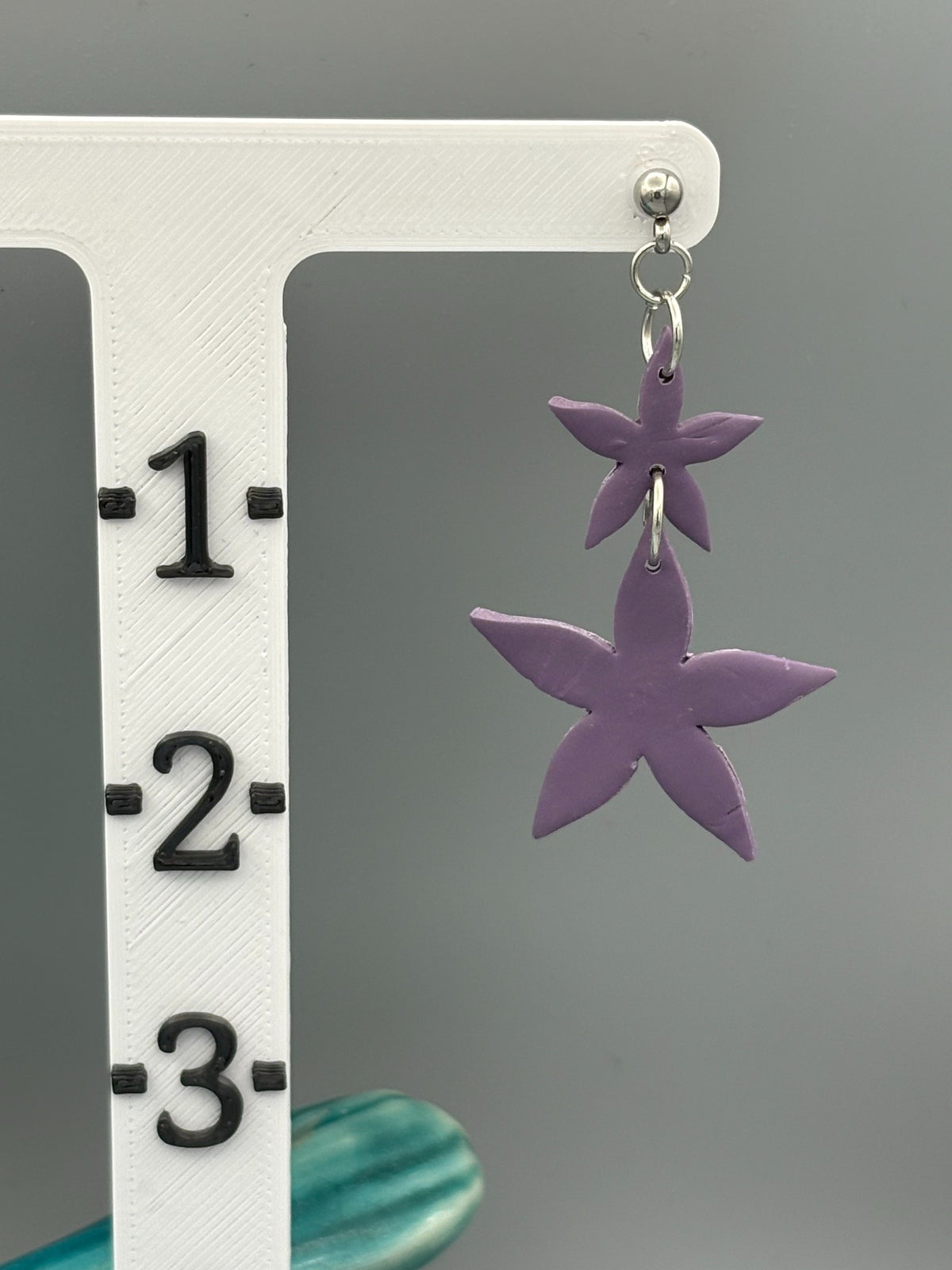 Double Star Flower Dangle Earrings - handcrafted polymer clay earrings by Lakeside Clay