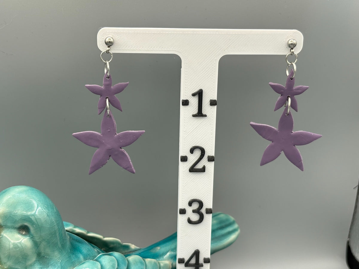 Double Star Flower Dangle Earrings - handcrafted polymer clay earrings by Lakeside Clay