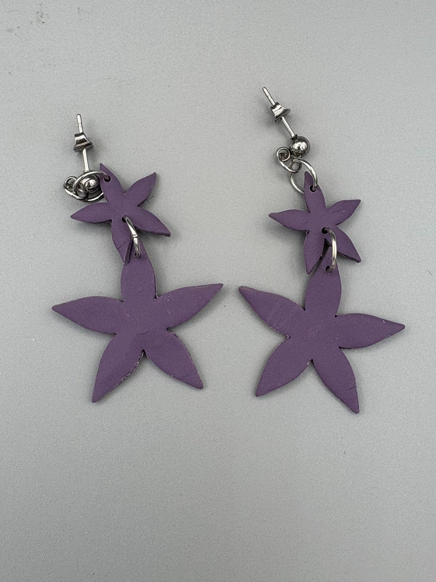 Double Star Flower Dangle Earrings - handcrafted polymer clay earrings by Lakeside Clay