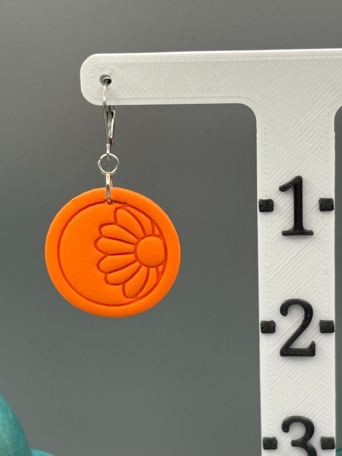 Orange Flower Circle Dangle Earrings - handcrafted polymer clay earrings by Lakeside Clay
